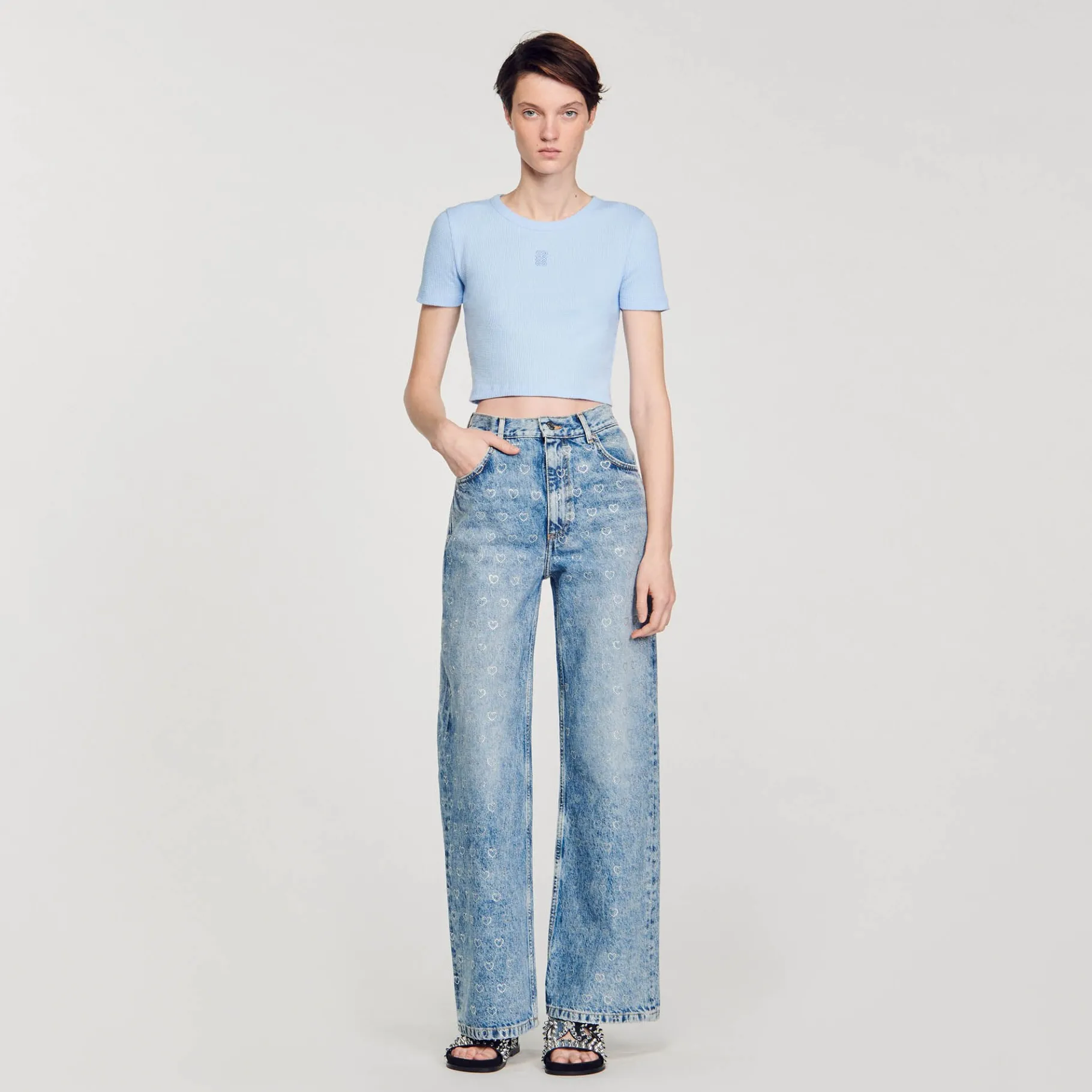 Best SANDRO T-shirt Court Bleu Ciel