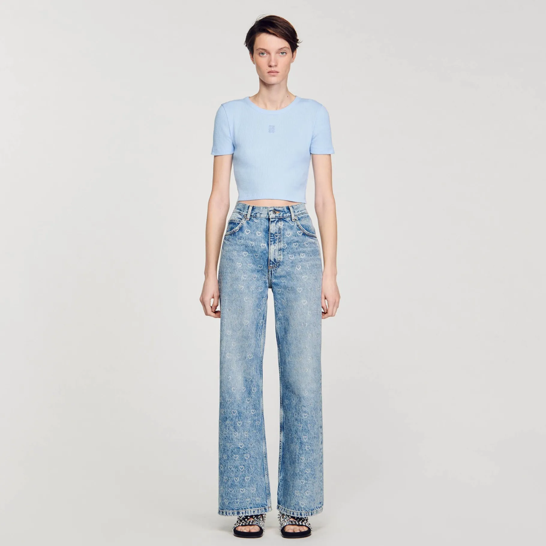 Best SANDRO T-shirt Court Bleu Ciel