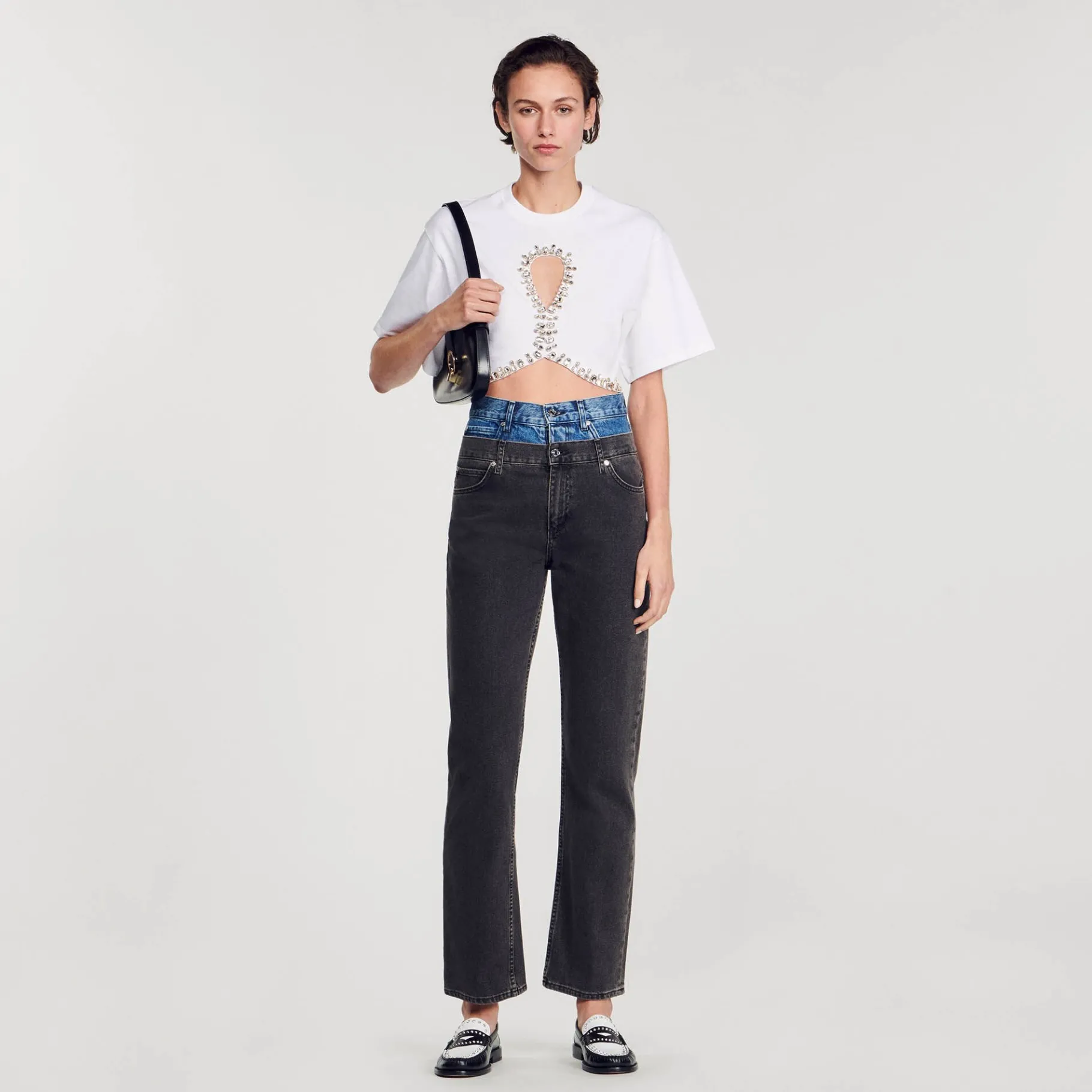 Cheap SANDRO T-shirt Court Strassé blanc