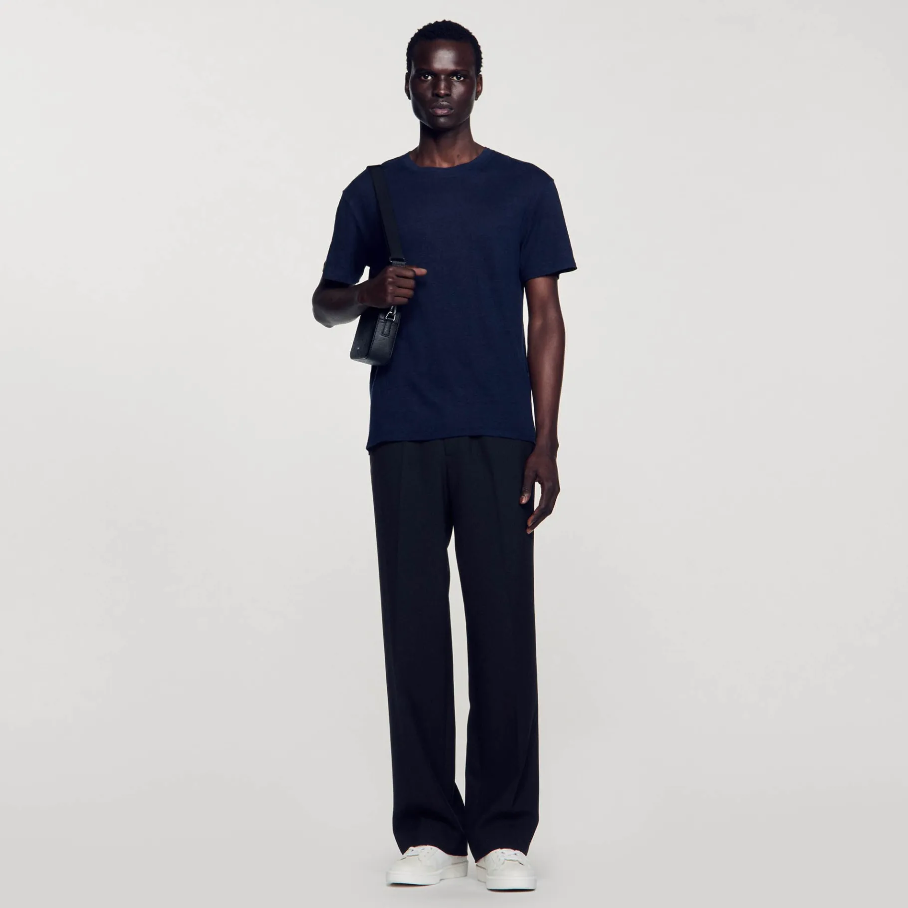 Discount SANDRO T-shirt En Lin Certifié Marine