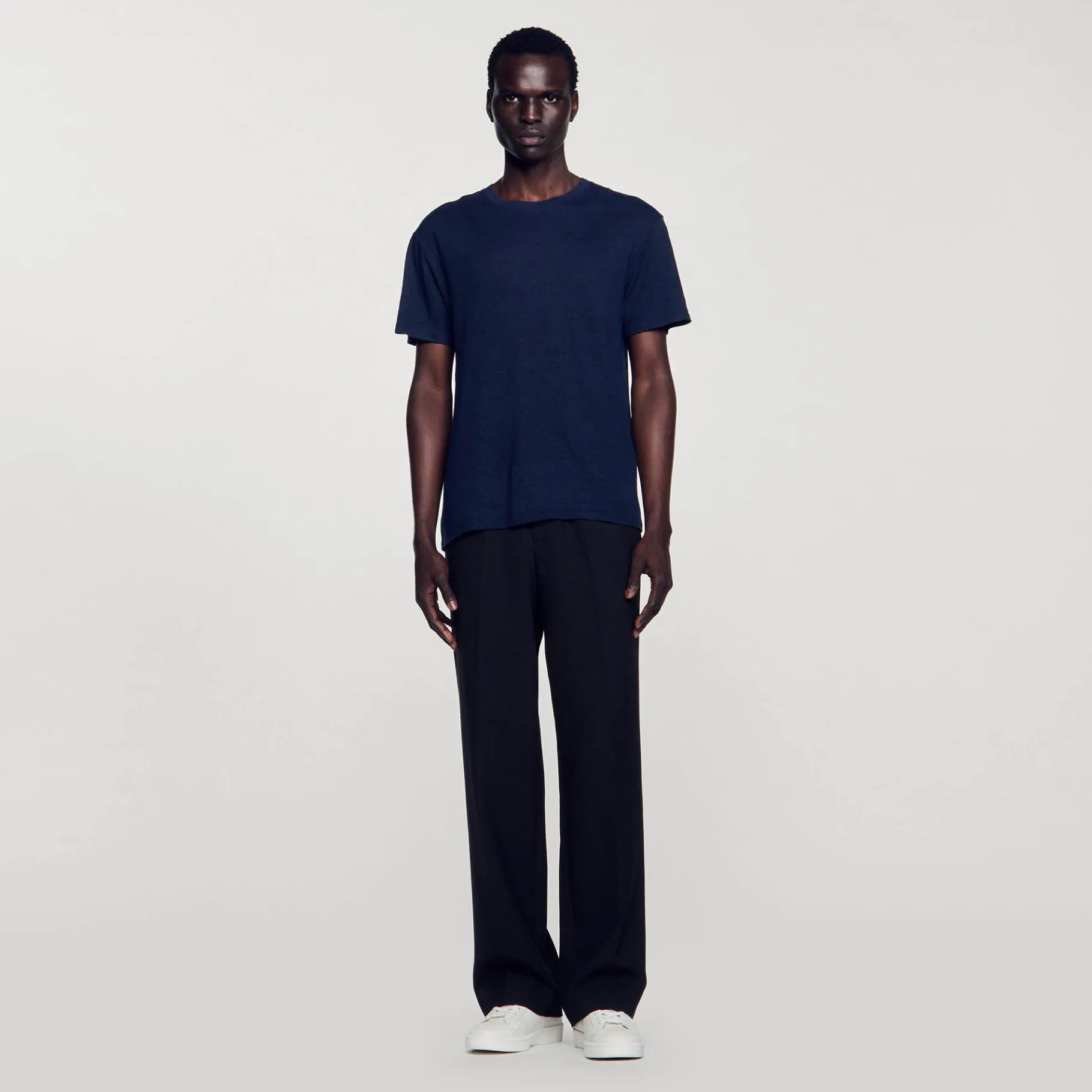 Discount SANDRO T-shirt En Lin Certifié Marine
