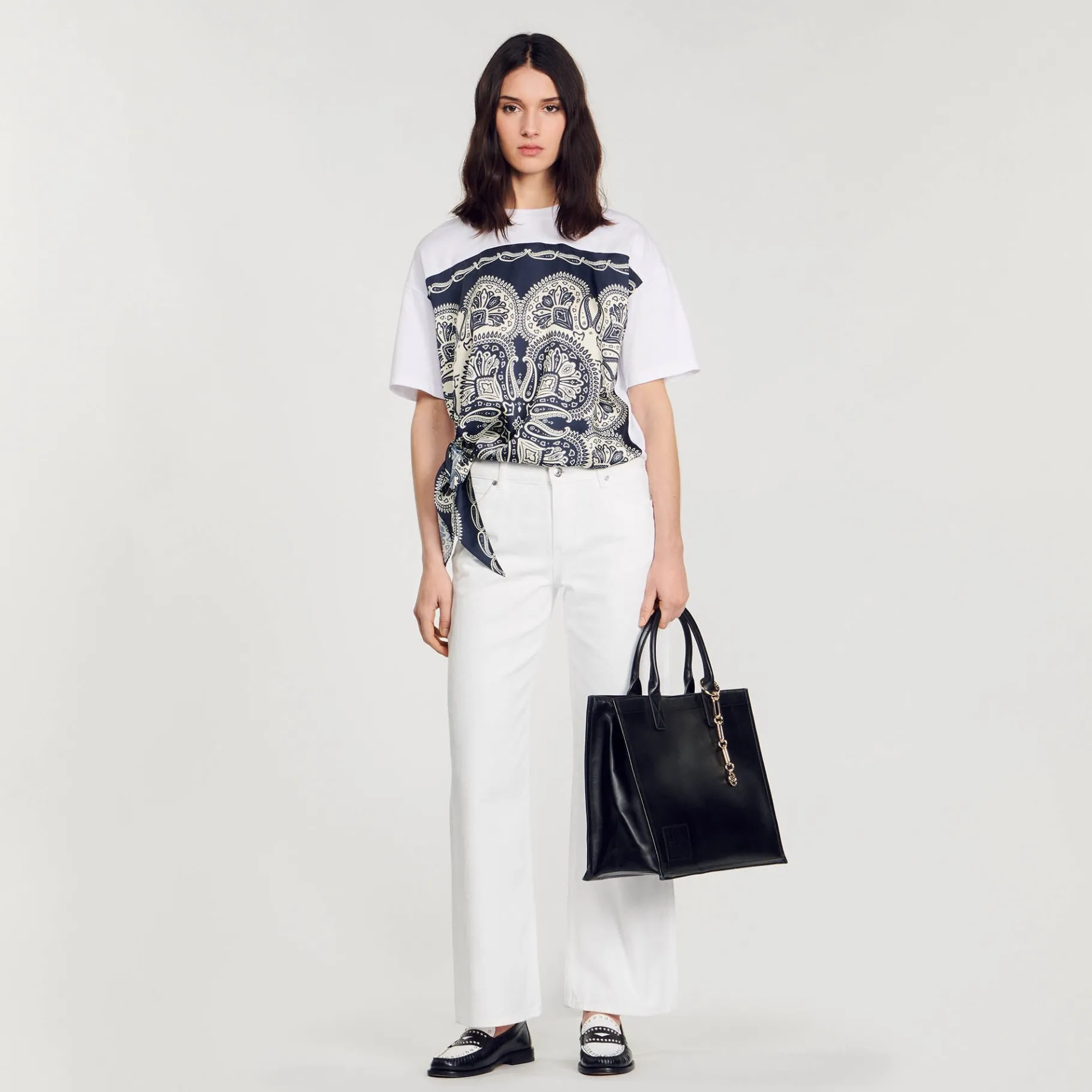 Flash Sale SANDRO T-shirt Foulard Marine / Beige