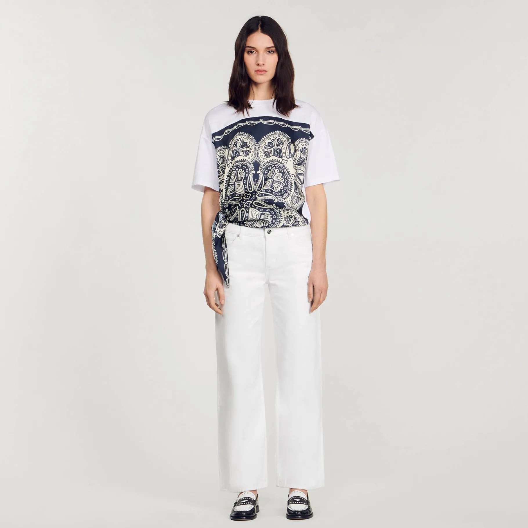 Flash Sale SANDRO T-shirt Foulard Marine / Beige