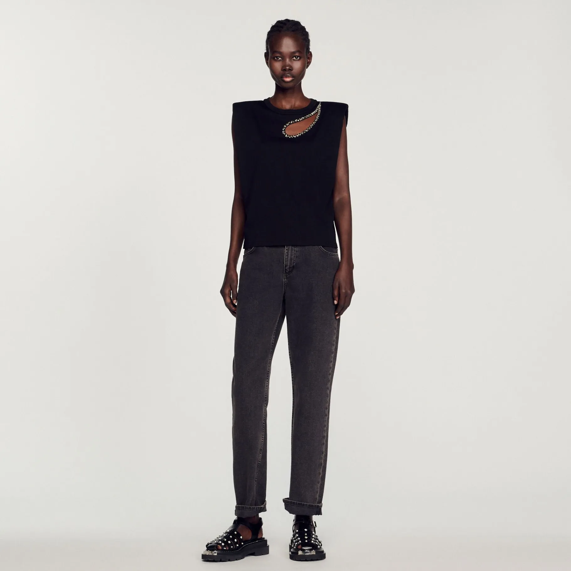Sale SANDRO T-shirt Goutte Strass Noir