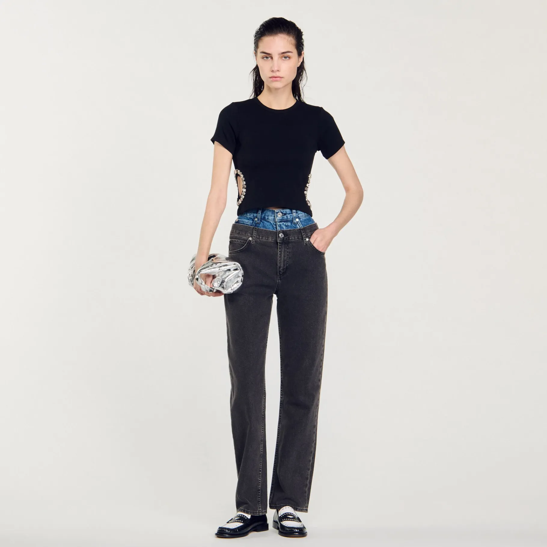 Cheap SANDRO T-shirt Orné De Strass Noir