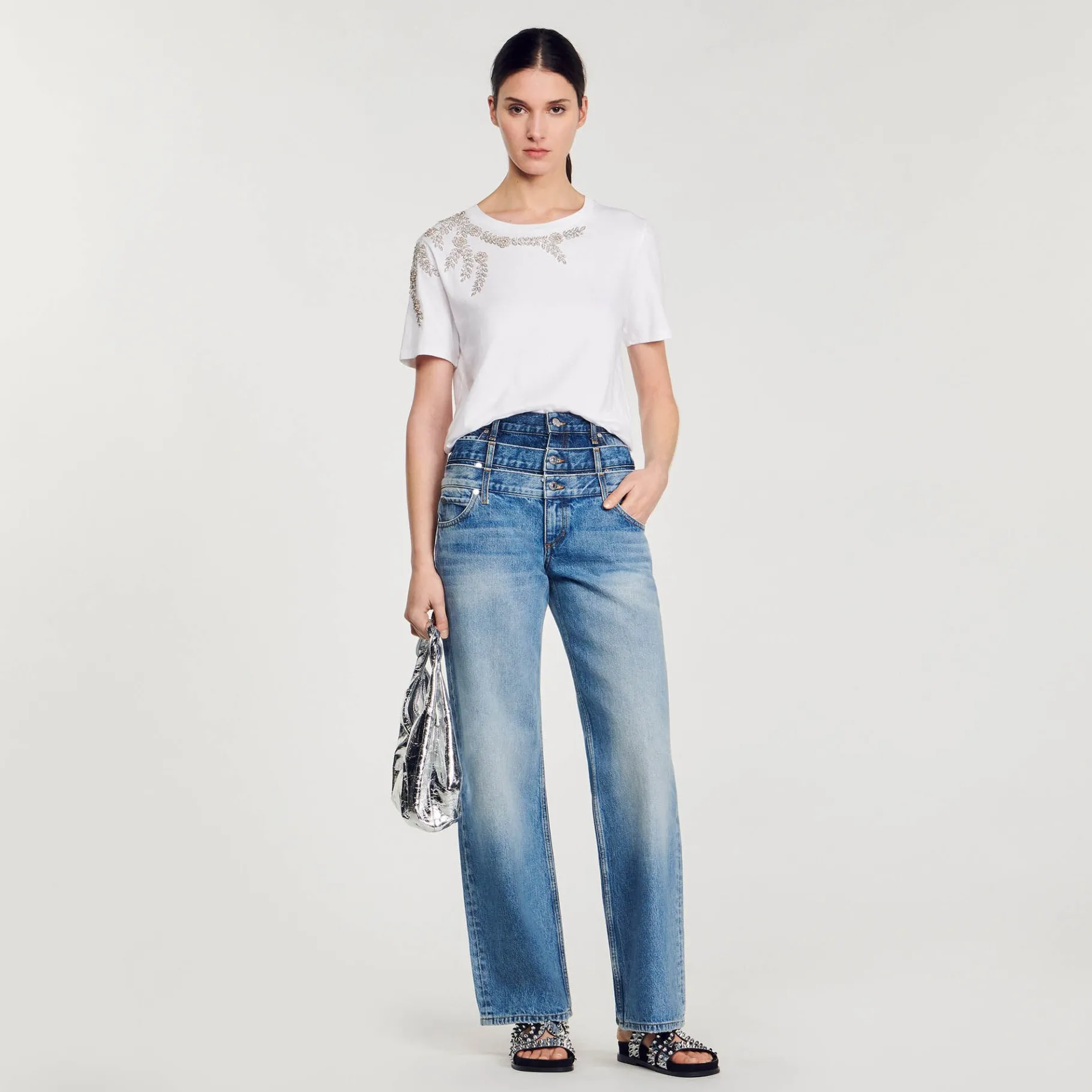 Best SANDRO T-shirt Orné De Strass blanc