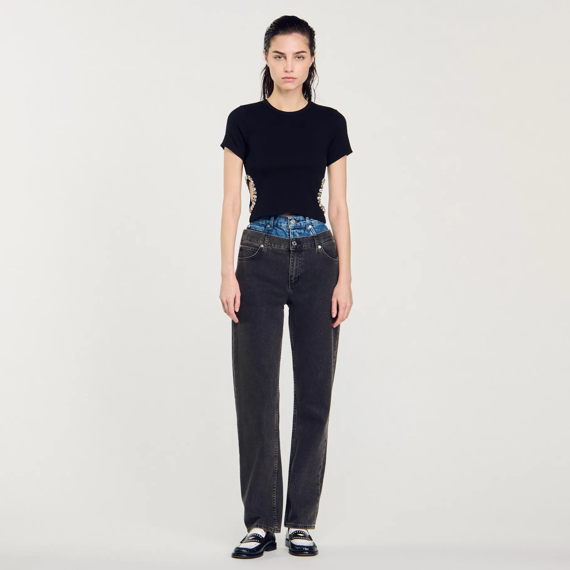 Cheap SANDRO T-shirt Orné De Strass Noir
