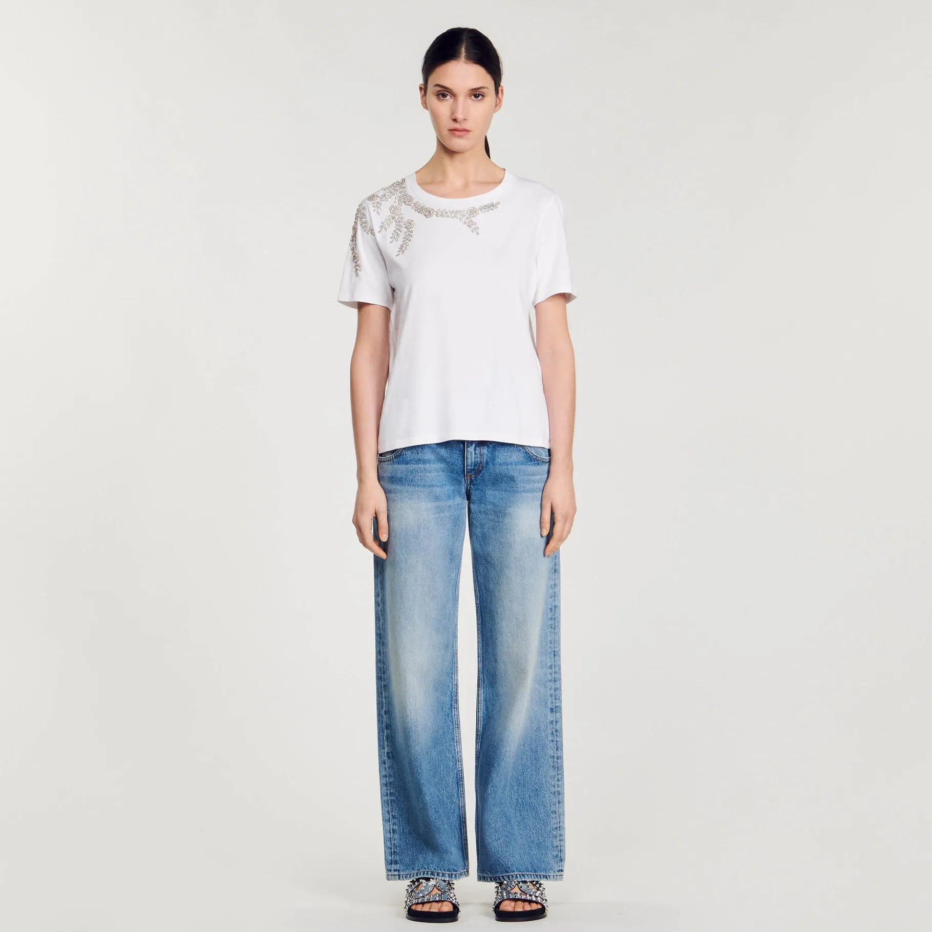 Best SANDRO T-shirt Orné De Strass blanc