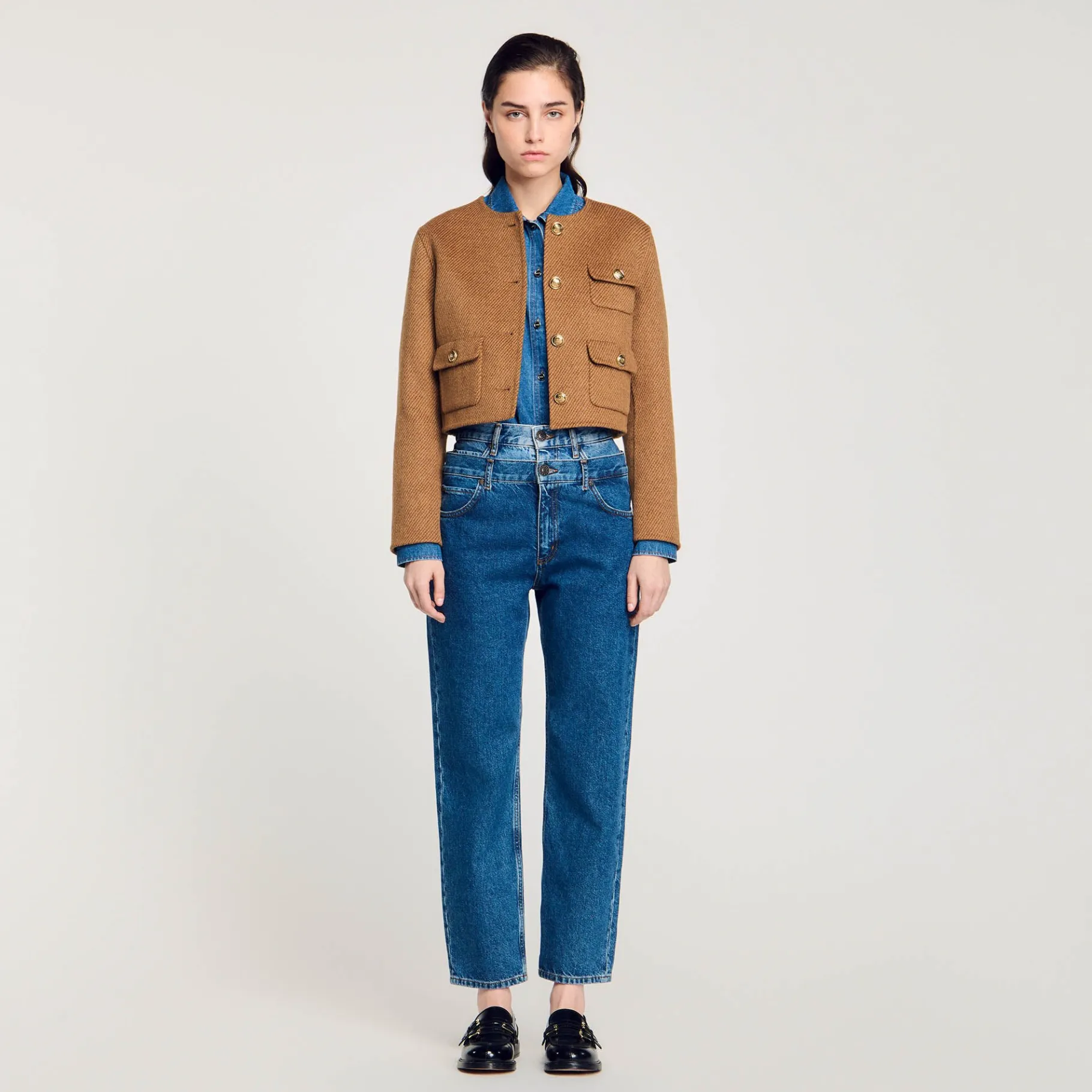 Best Sale SANDRO Veste Courte à Boutons Marron