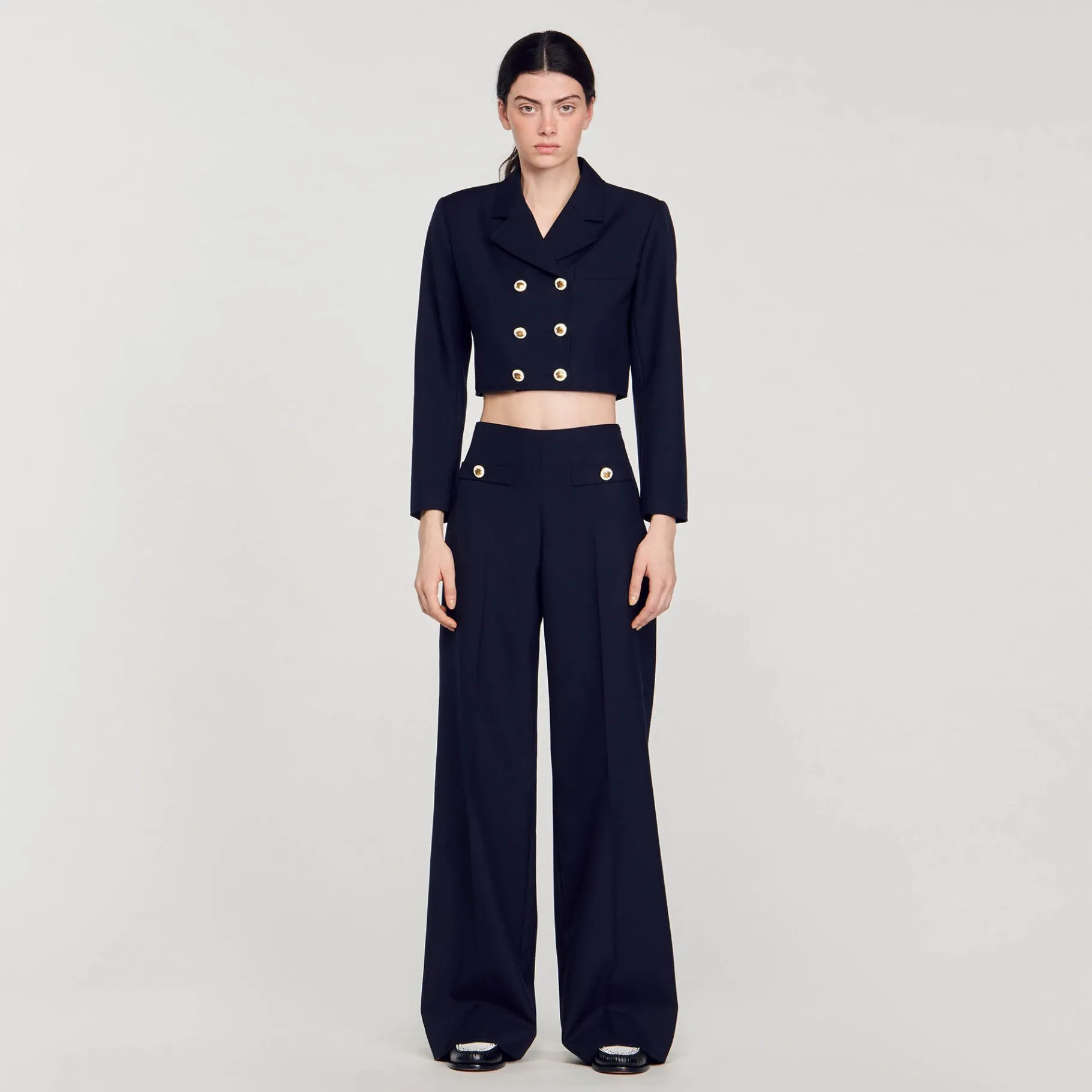 Outlet SANDRO Veste Courte à Double Boutonnage Bleu marine