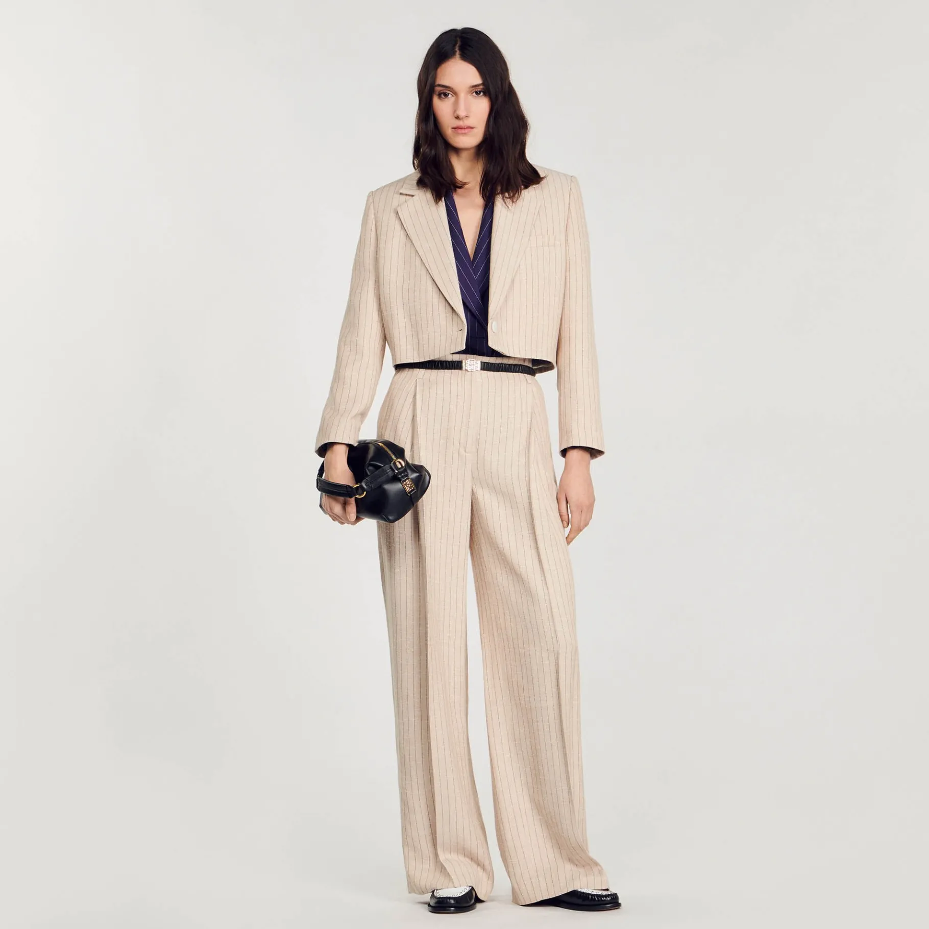New SANDRO Veste Courte à Rayures Beige
