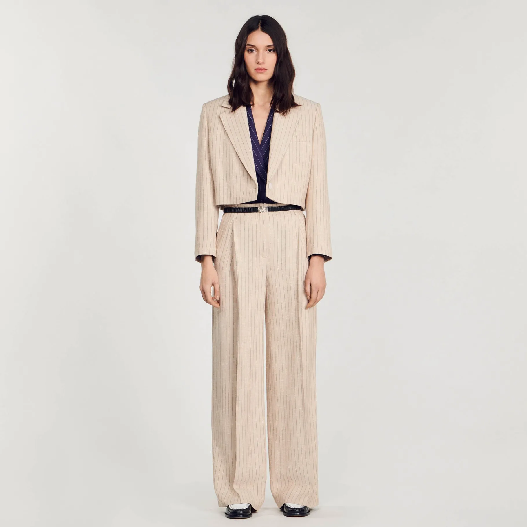 New SANDRO Veste Courte à Rayures Beige