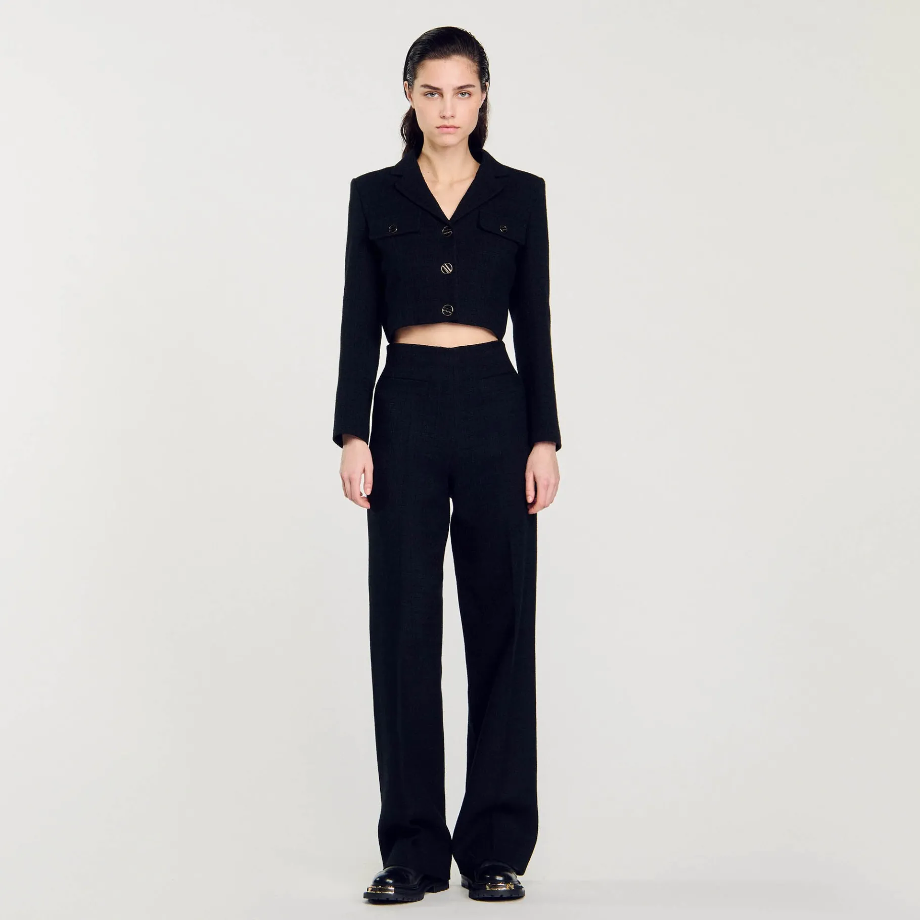 Cheap SANDRO Veste Courte Boutonnée En Tweed Noir