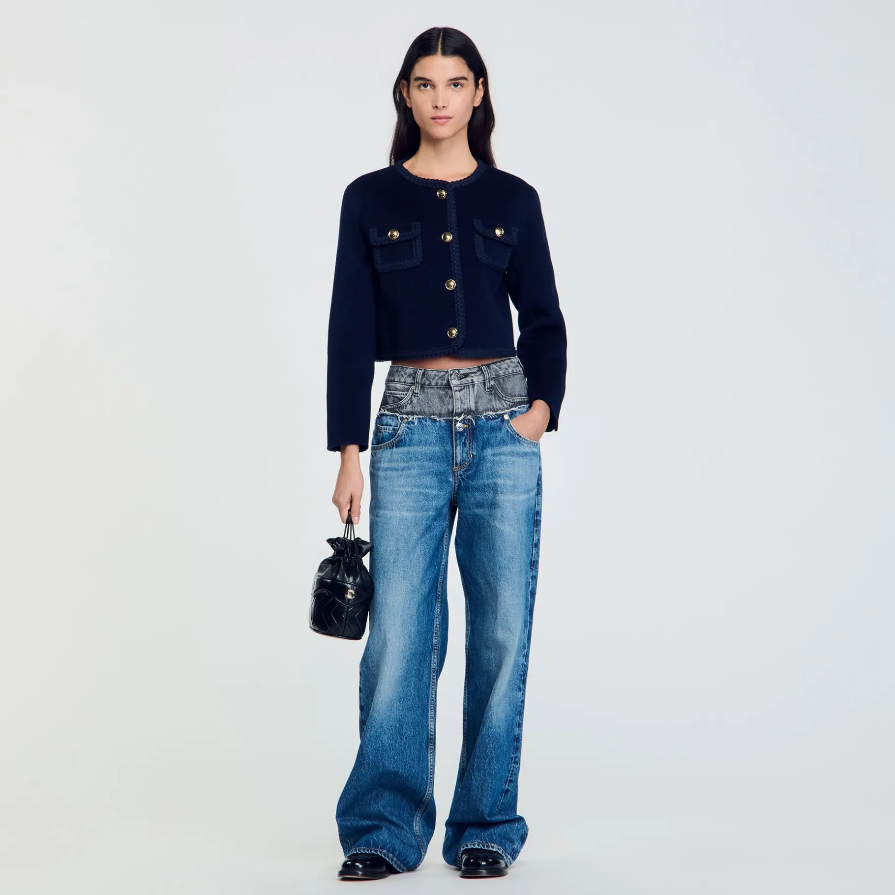 Shop SANDRO Veste Courte En Laine Marine