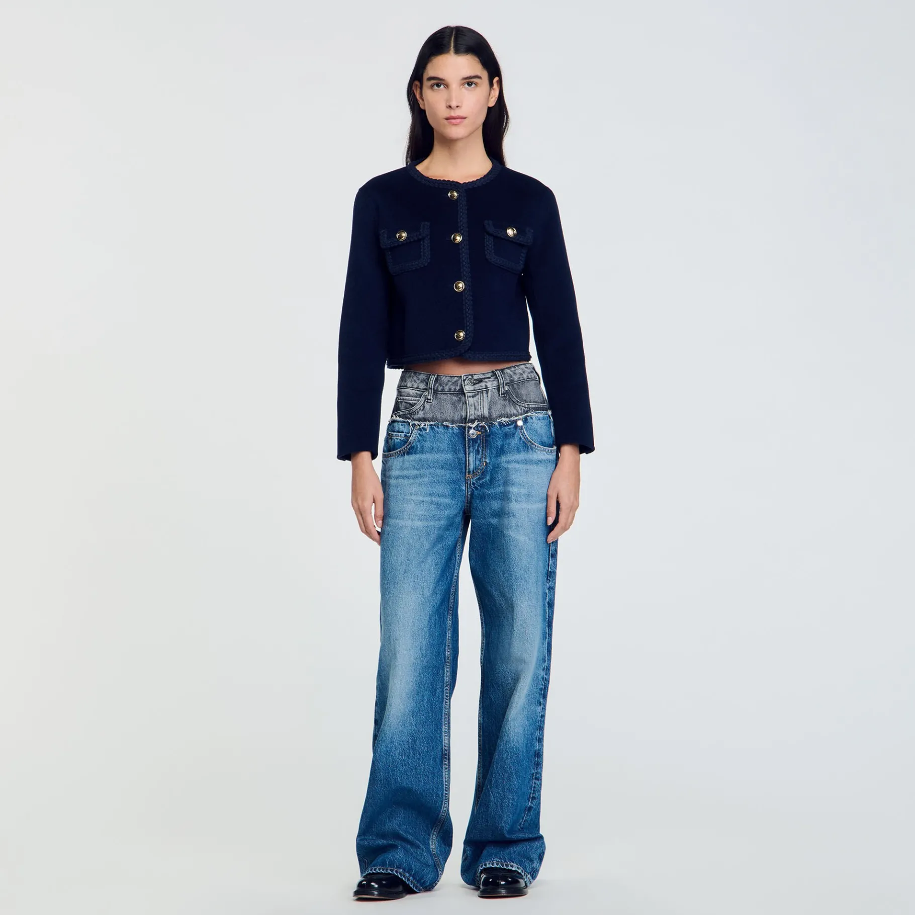 Shop SANDRO Veste Courte En Laine Marine