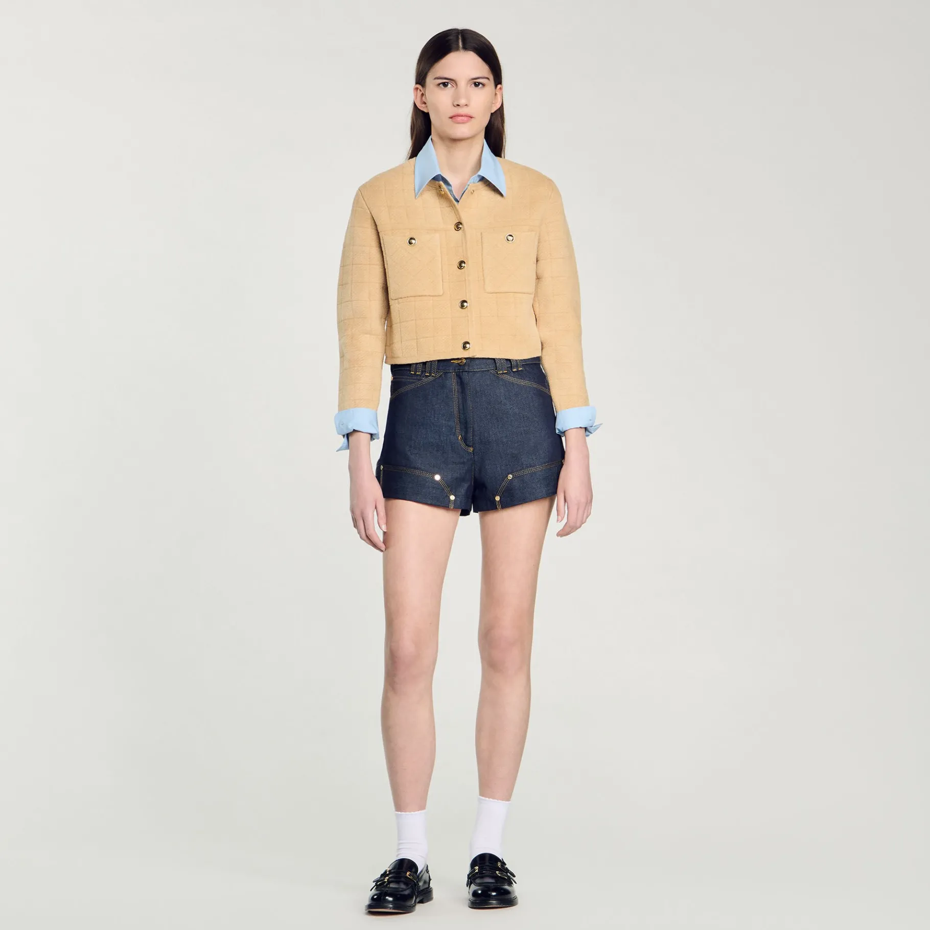 Sale SANDRO Veste Courte En Maille Camel