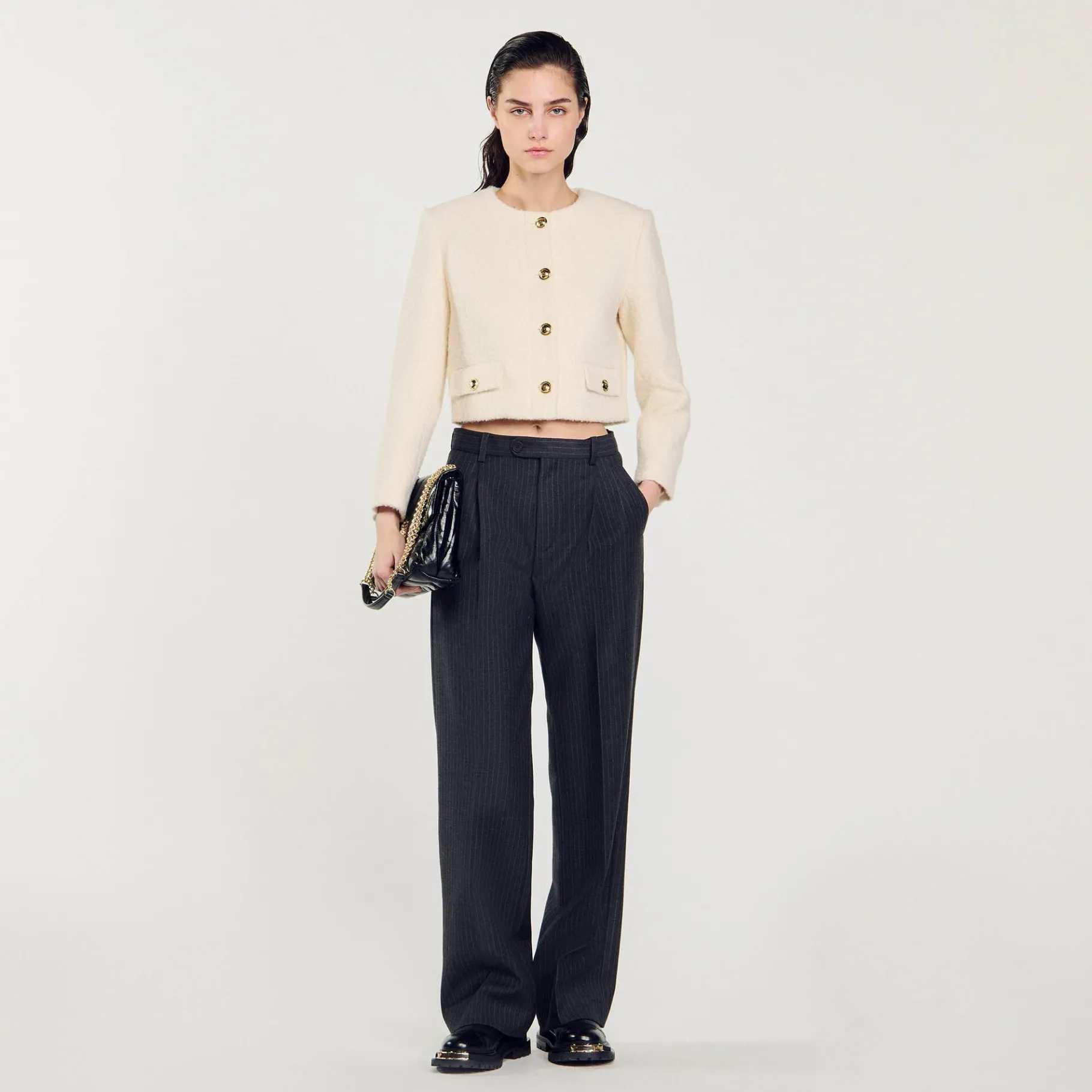 Best SANDRO Veste Courte En Tissu Bouclé blanc