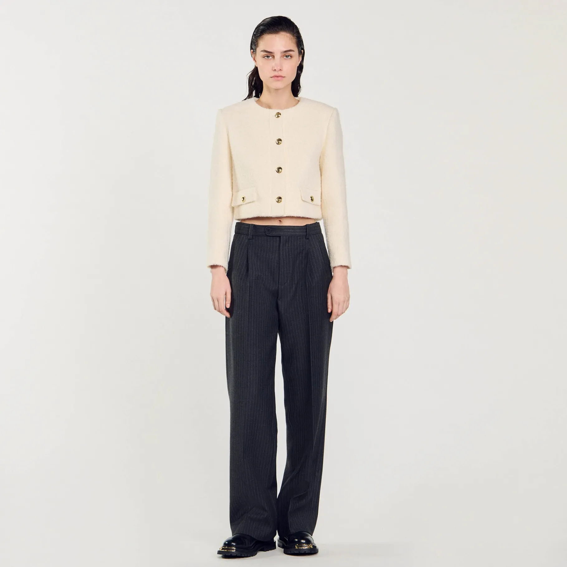 Best SANDRO Veste Courte En Tissu Bouclé blanc
