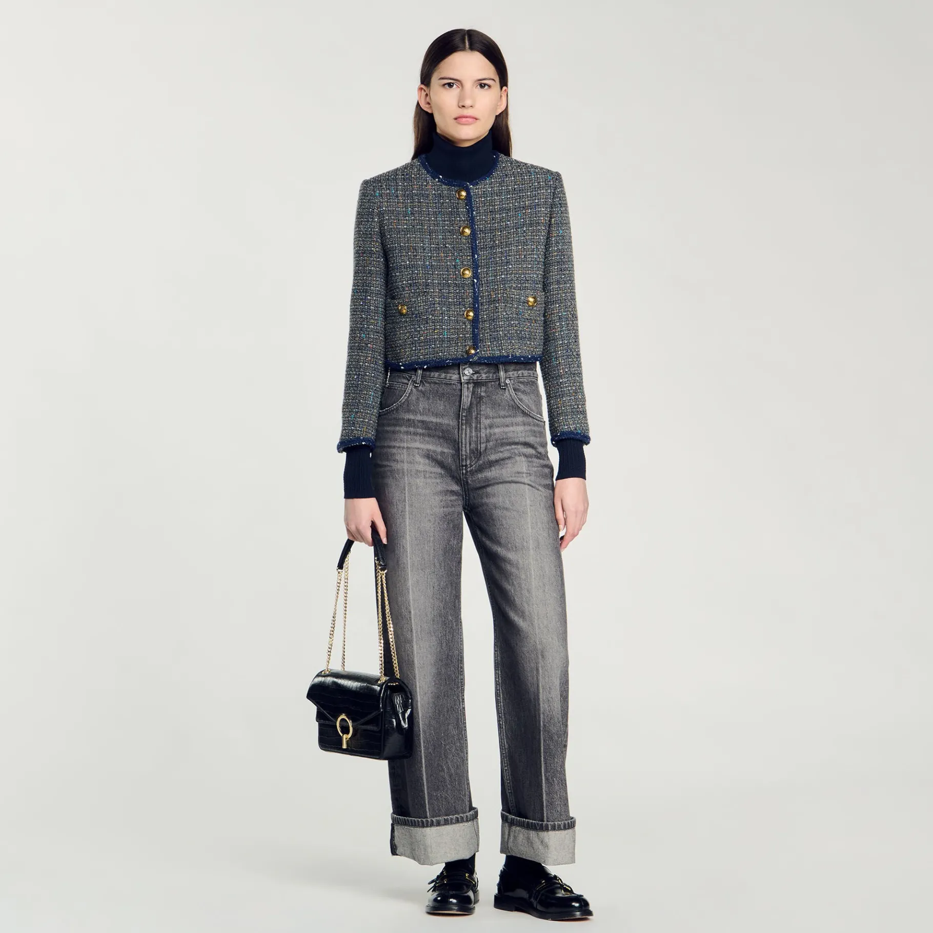 Hot SANDRO Veste Courte En Tweed Gris