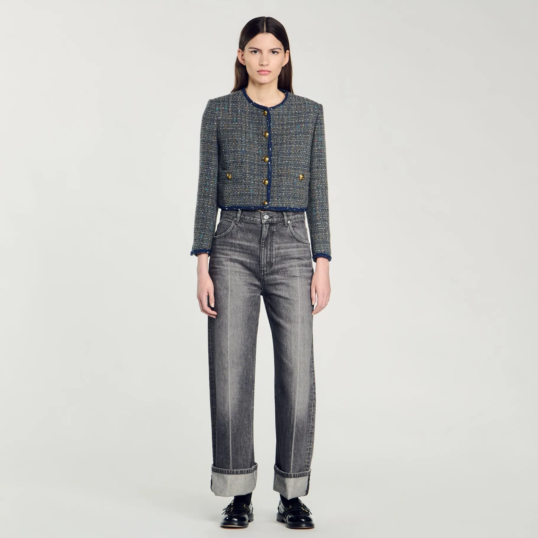 Hot SANDRO Veste Courte En Tweed Gris
