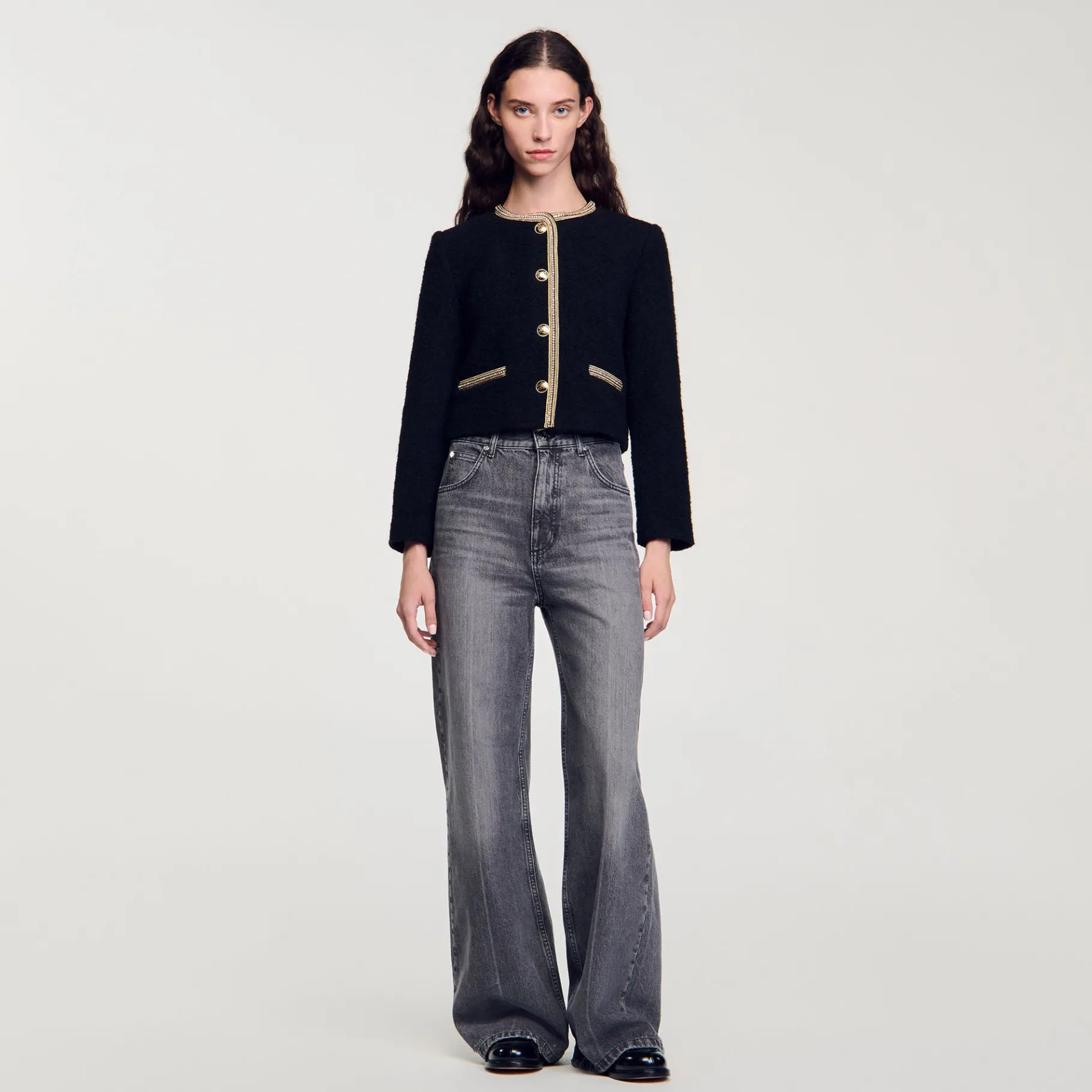 Best Sale SANDRO Veste Courte En Tweed Noir