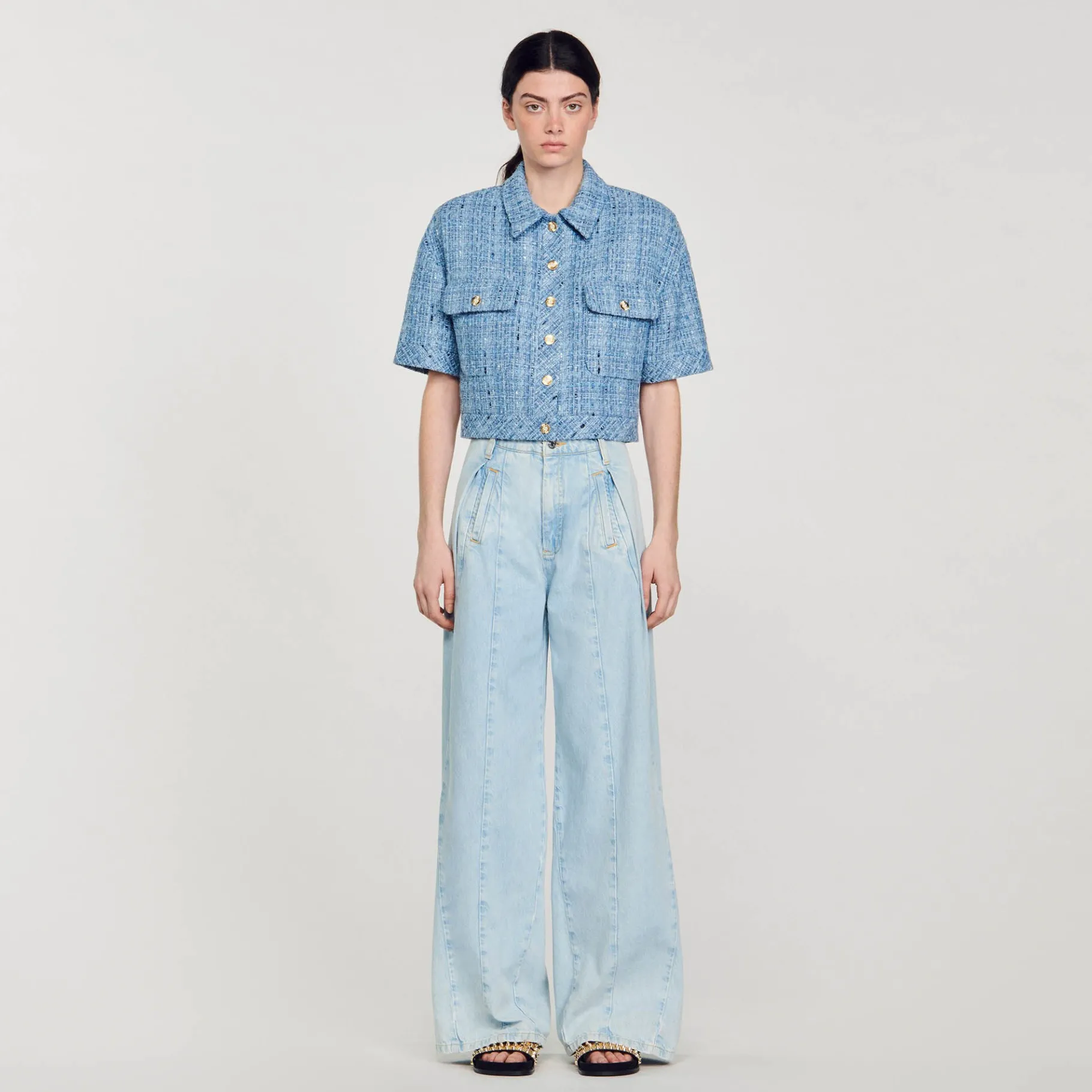 Outlet SANDRO Veste Courte En Tweed Bleu
