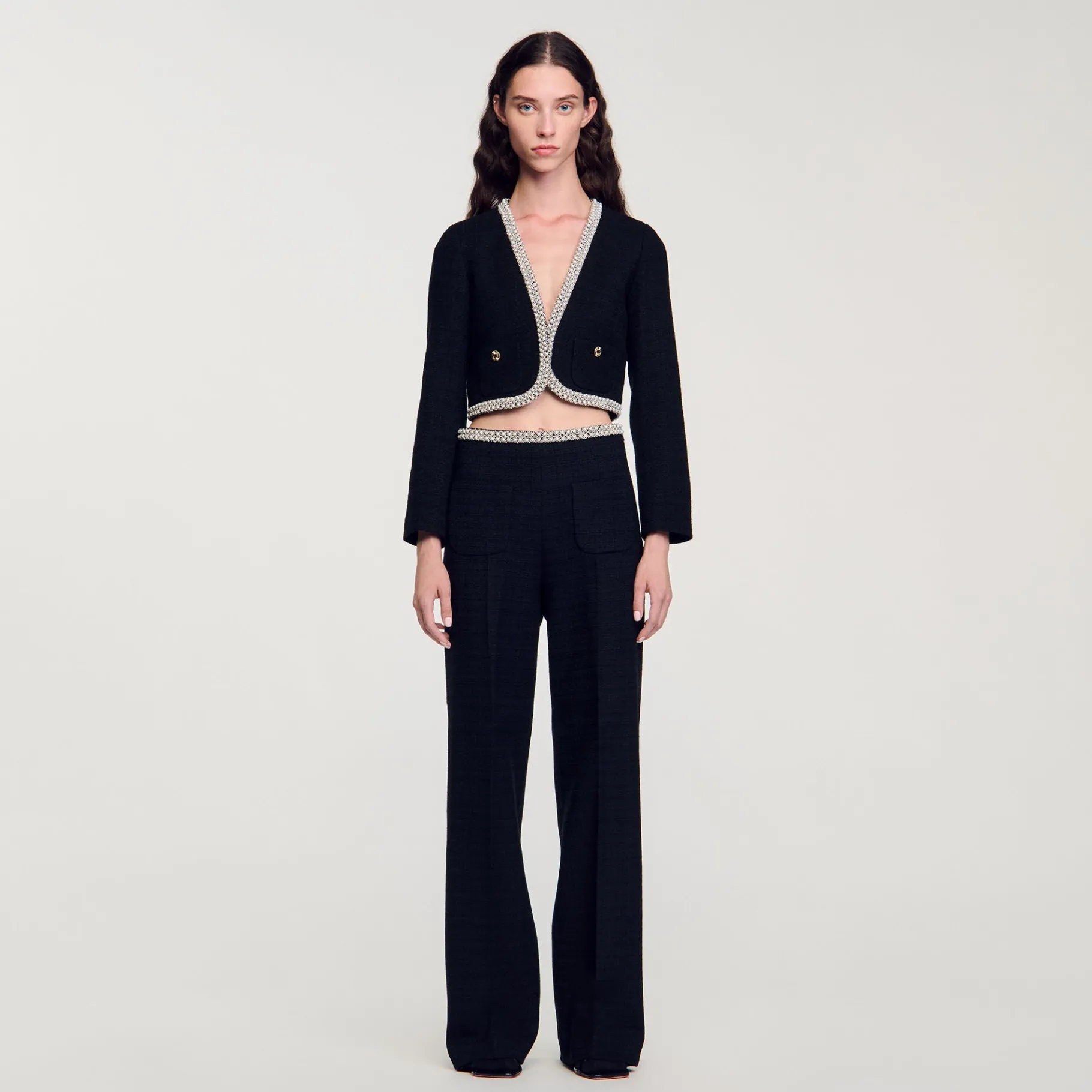 Online SANDRO Veste Courte En Tweed Noir