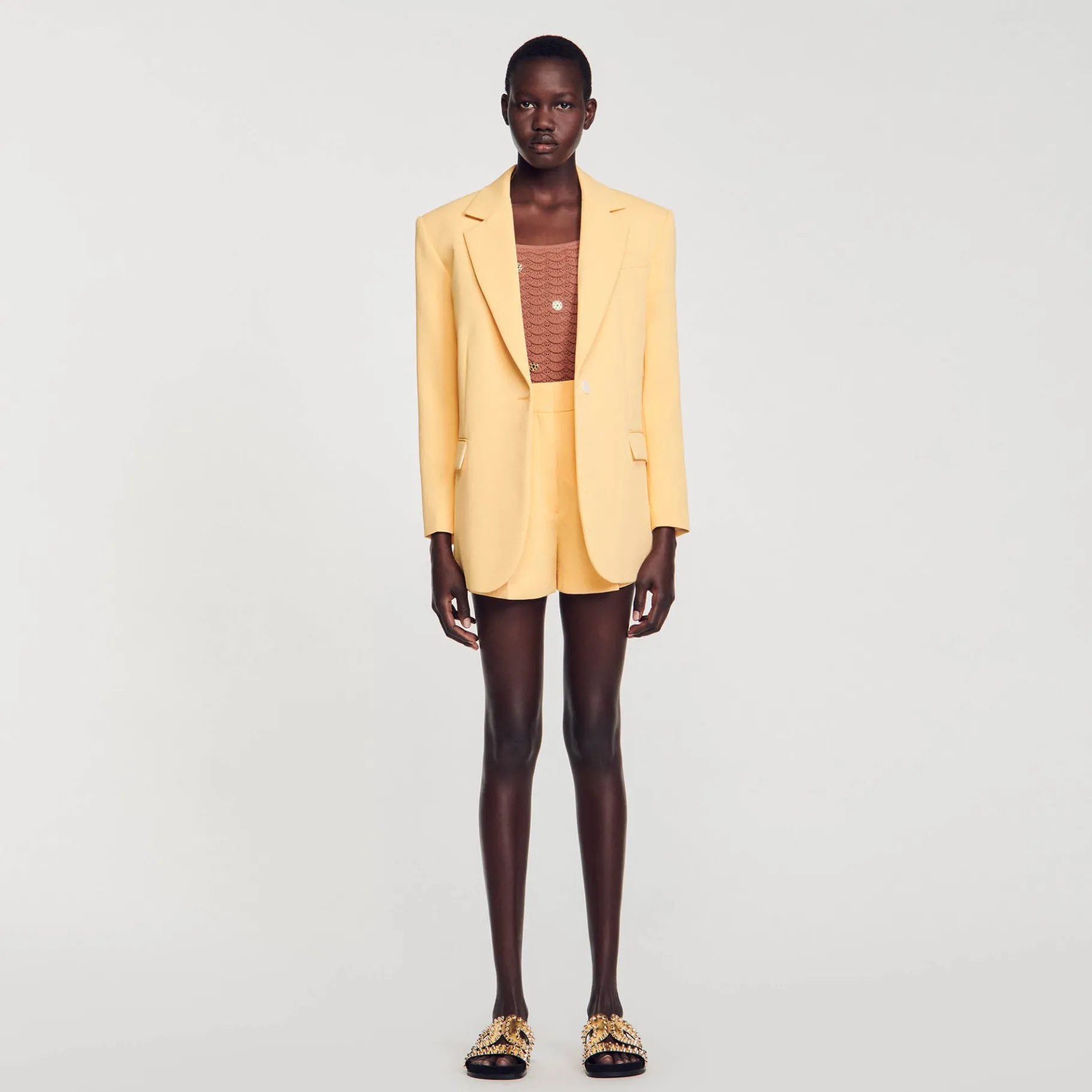 Discount SANDRO Veste De Costume Jaune Orange