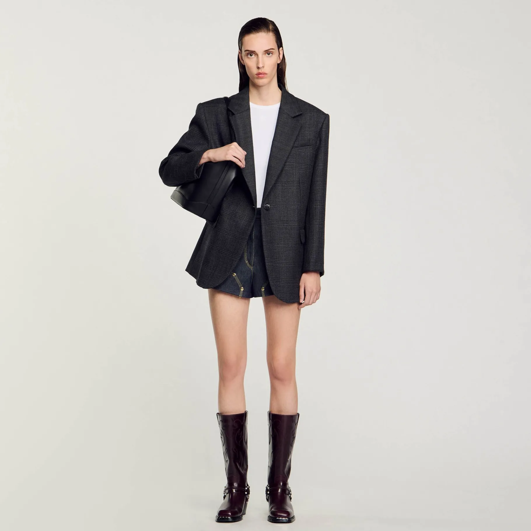 Online SANDRO Veste De Costume à Carreaux Gris Foncé