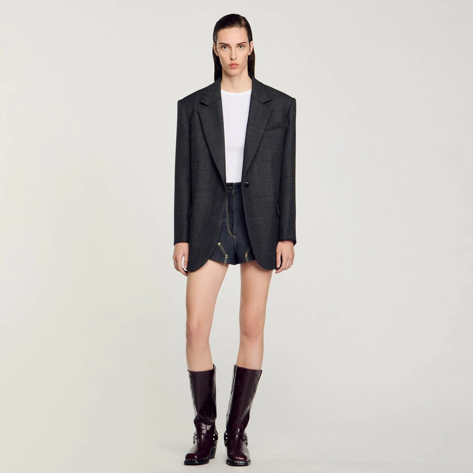 Online SANDRO Veste De Costume à Carreaux Gris Foncé