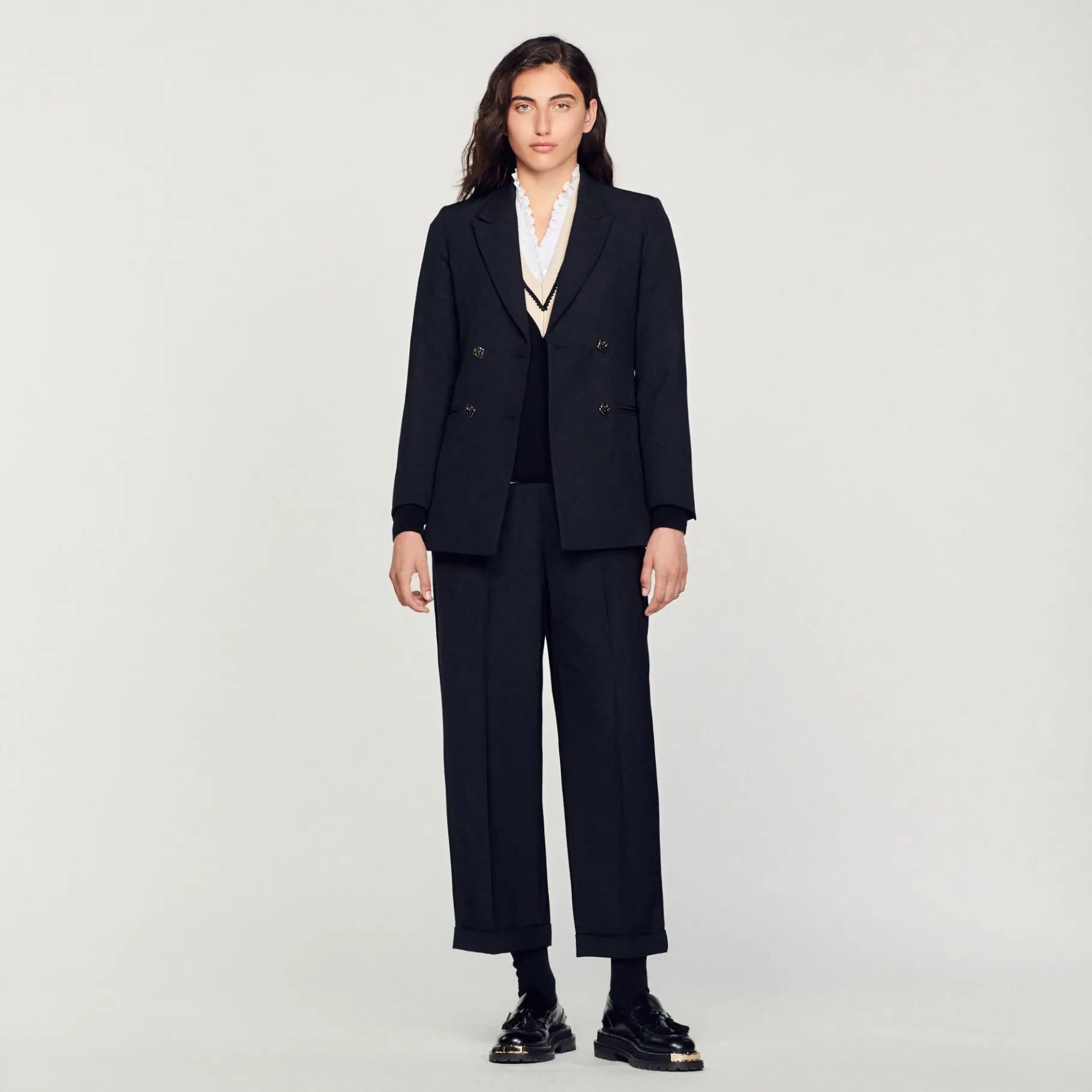 Cheap SANDRO Veste De Costume à Double Boutonnage Noir