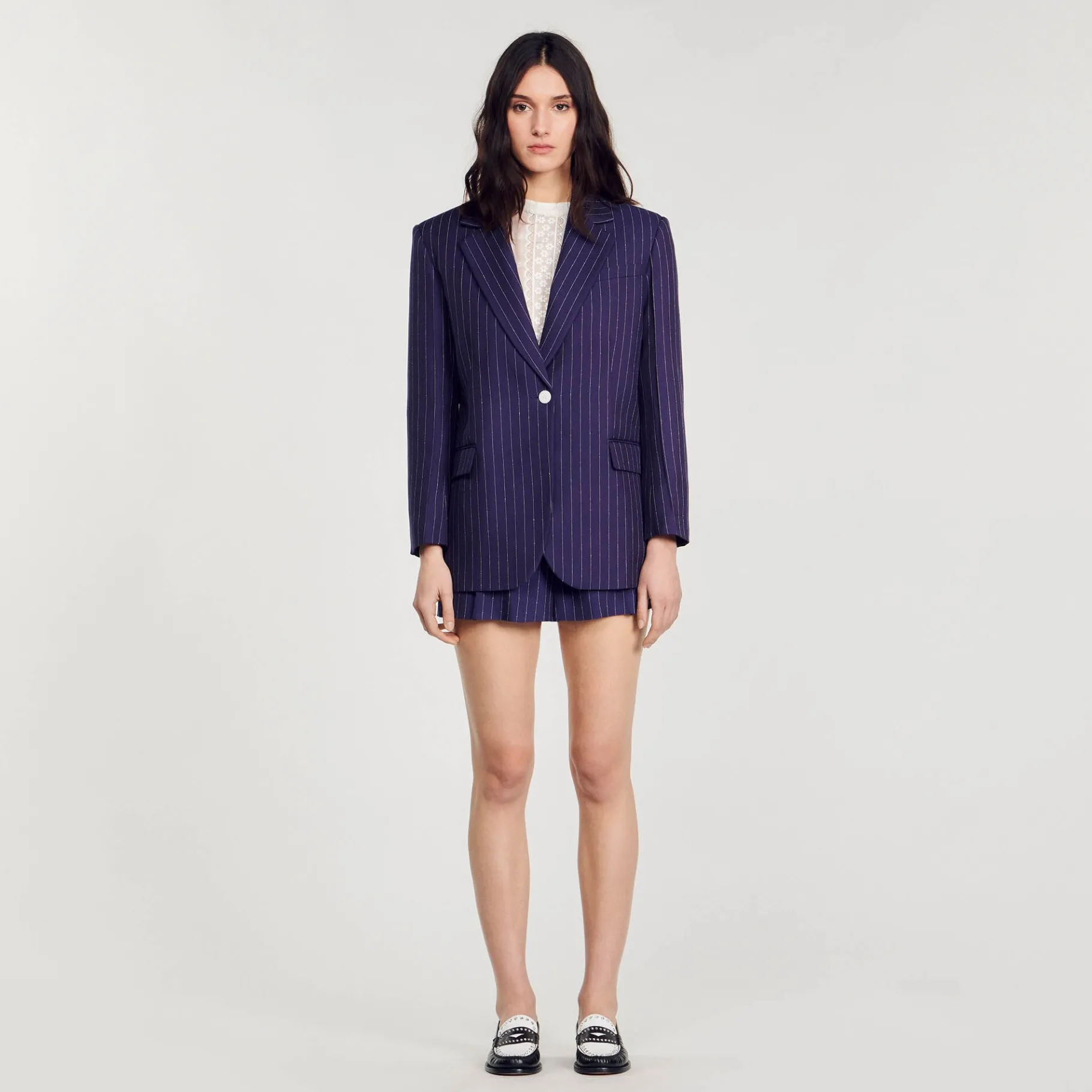 Discount SANDRO Veste De Costume à Rayures Bleu marine