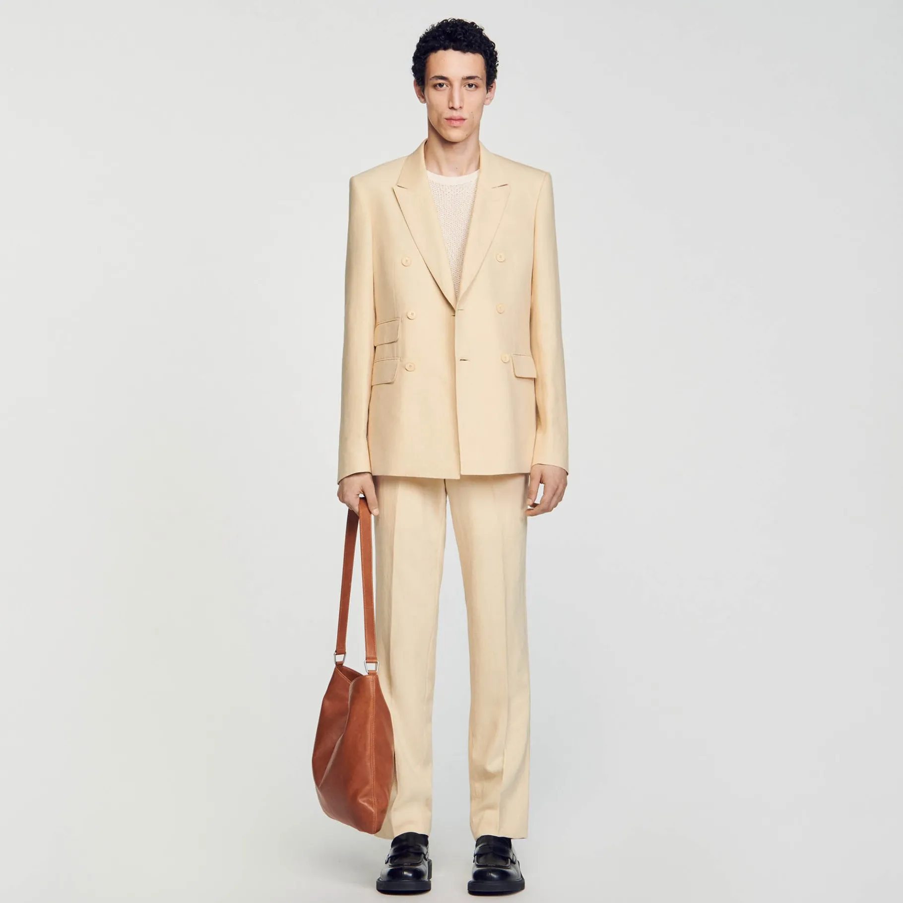 Fashion SANDRO Veste De Costume Croisée Beige