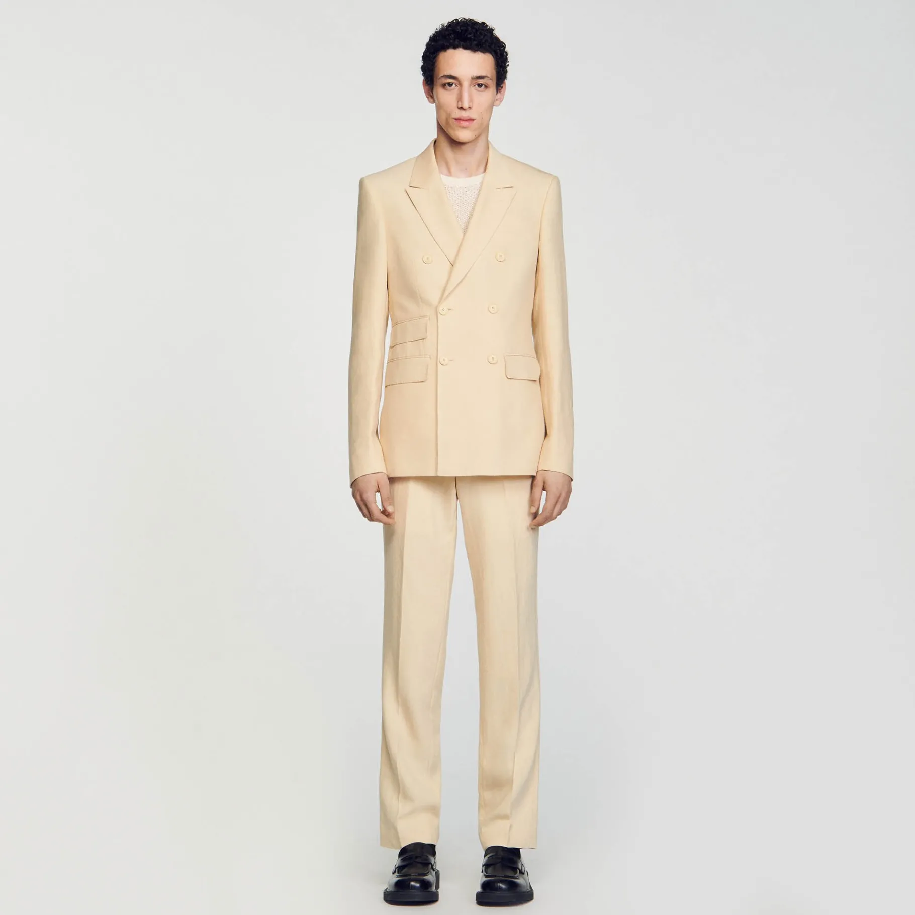 Fashion SANDRO Veste De Costume Croisée Beige