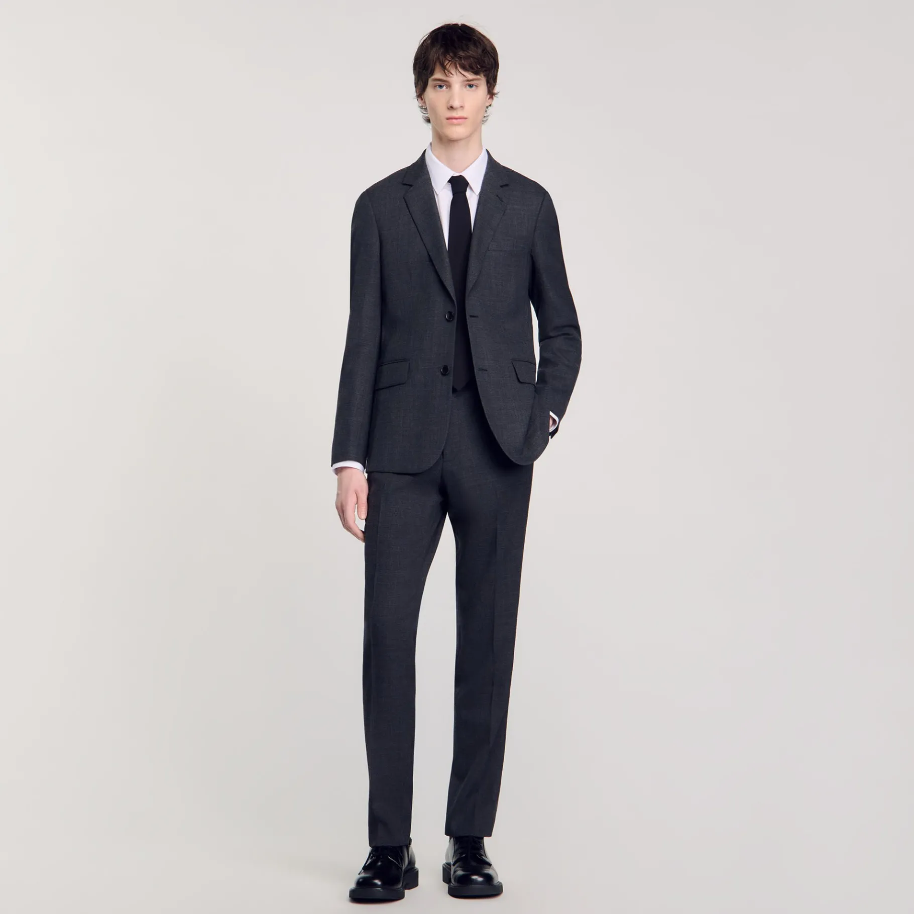 Shop SANDRO Veste De Costume En Laine gris chiné