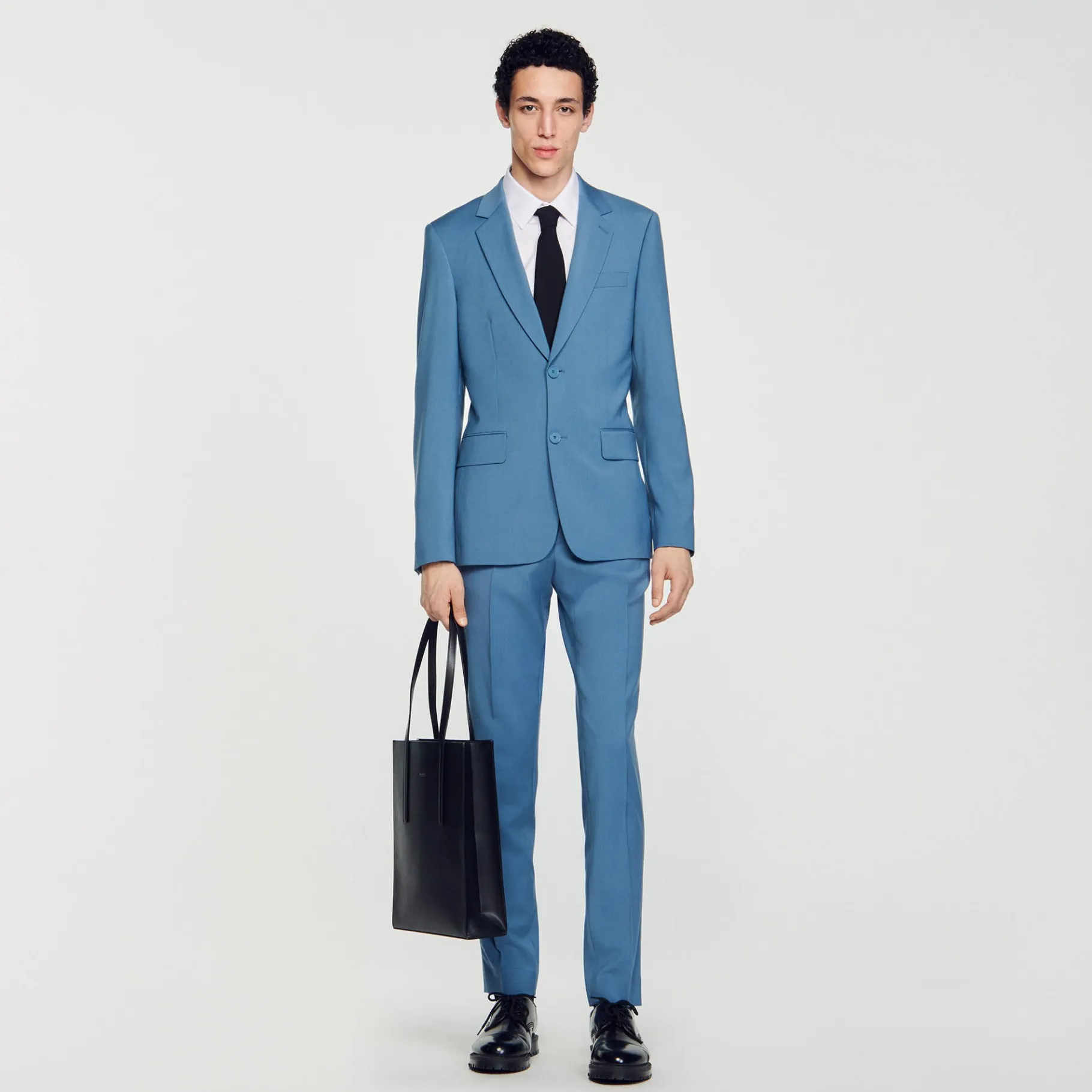 Store SANDRO Veste De Costume En Laine Bleu Gris