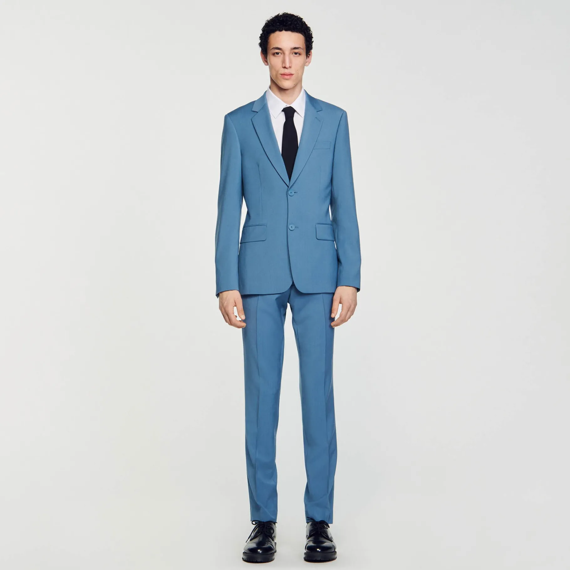 Store SANDRO Veste De Costume En Laine Bleu Gris