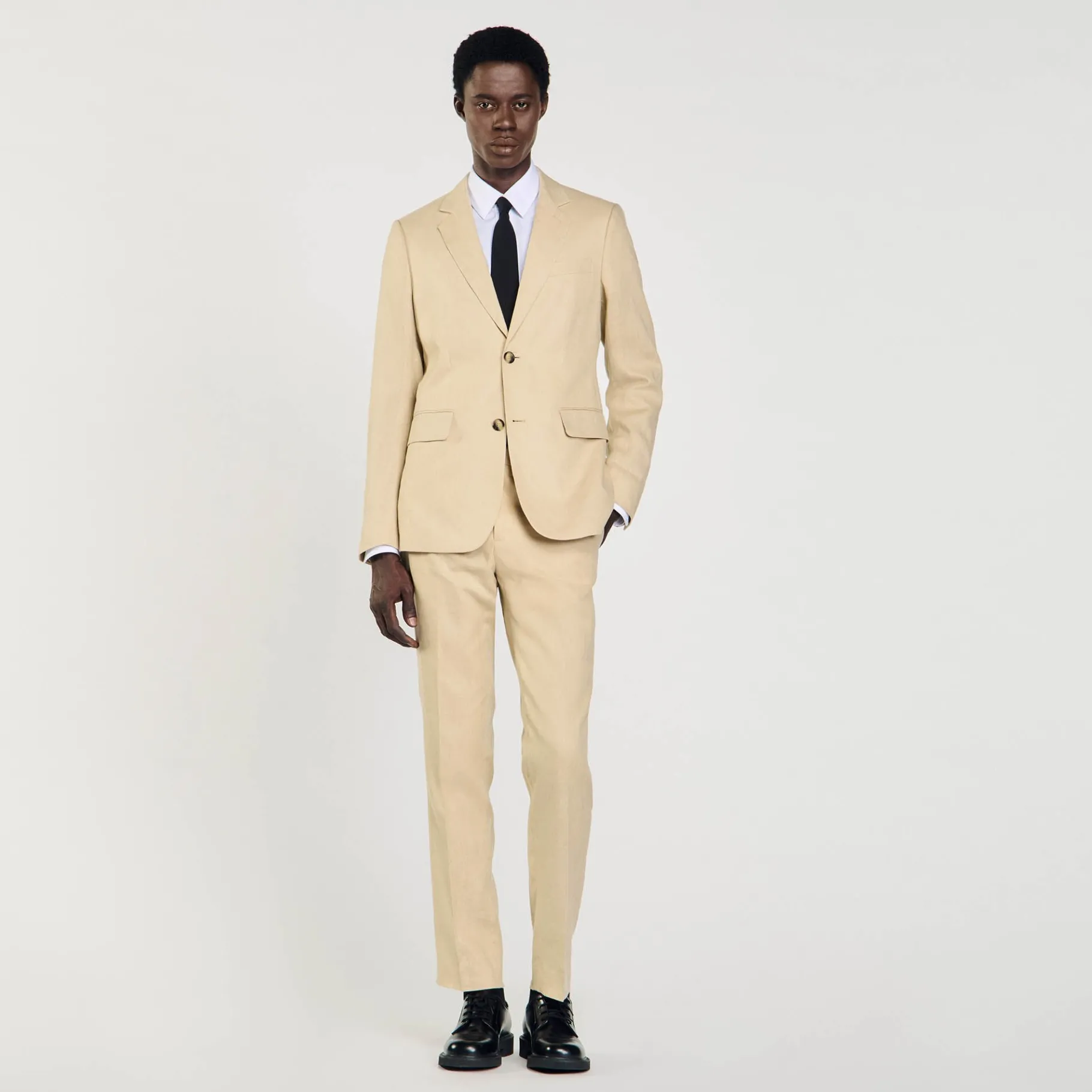 Sale SANDRO Veste De Costume En Lin Beige