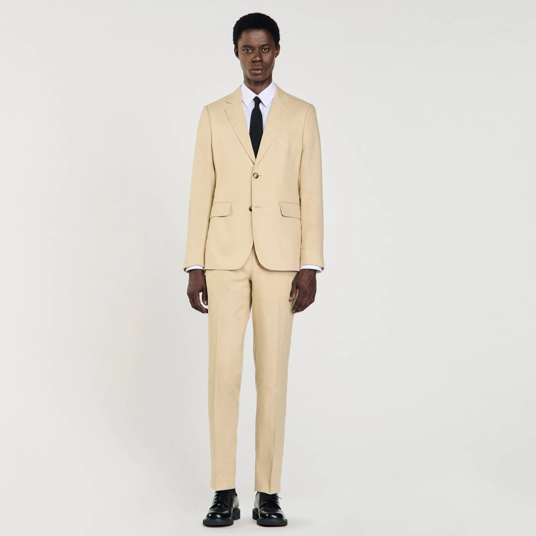 Sale SANDRO Veste De Costume En Lin Beige