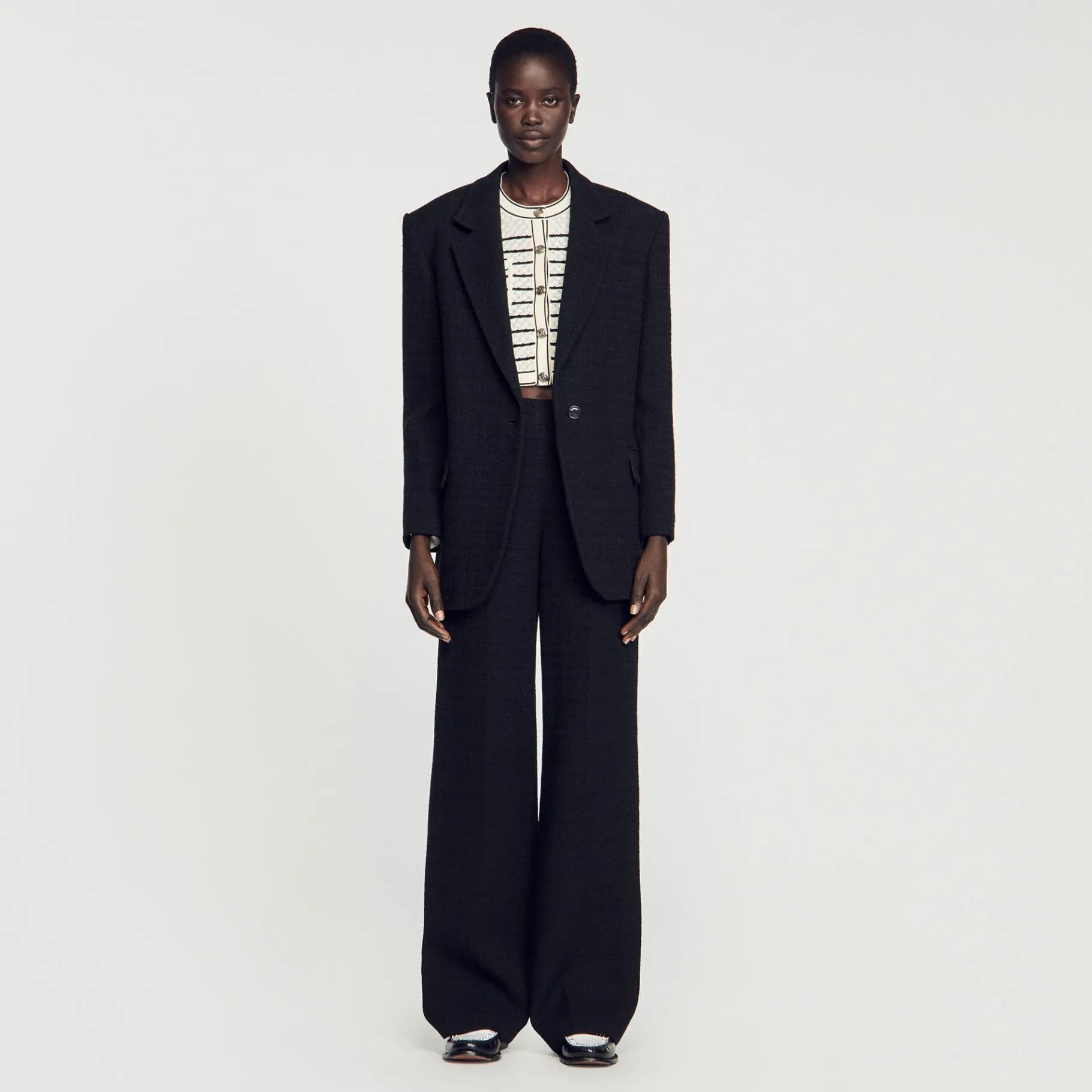 Shop SANDRO Veste De Costume En Tweed Noir