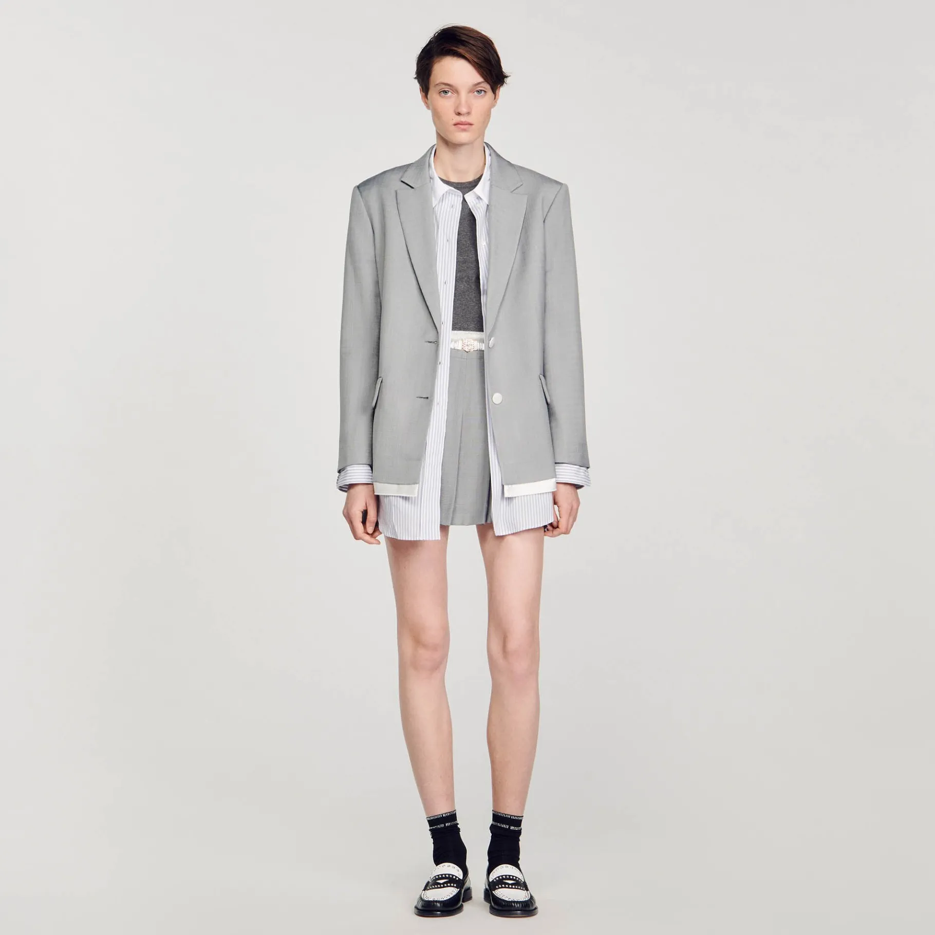 Flash Sale SANDRO Veste De Costume Finitions Satinées Gris Clair