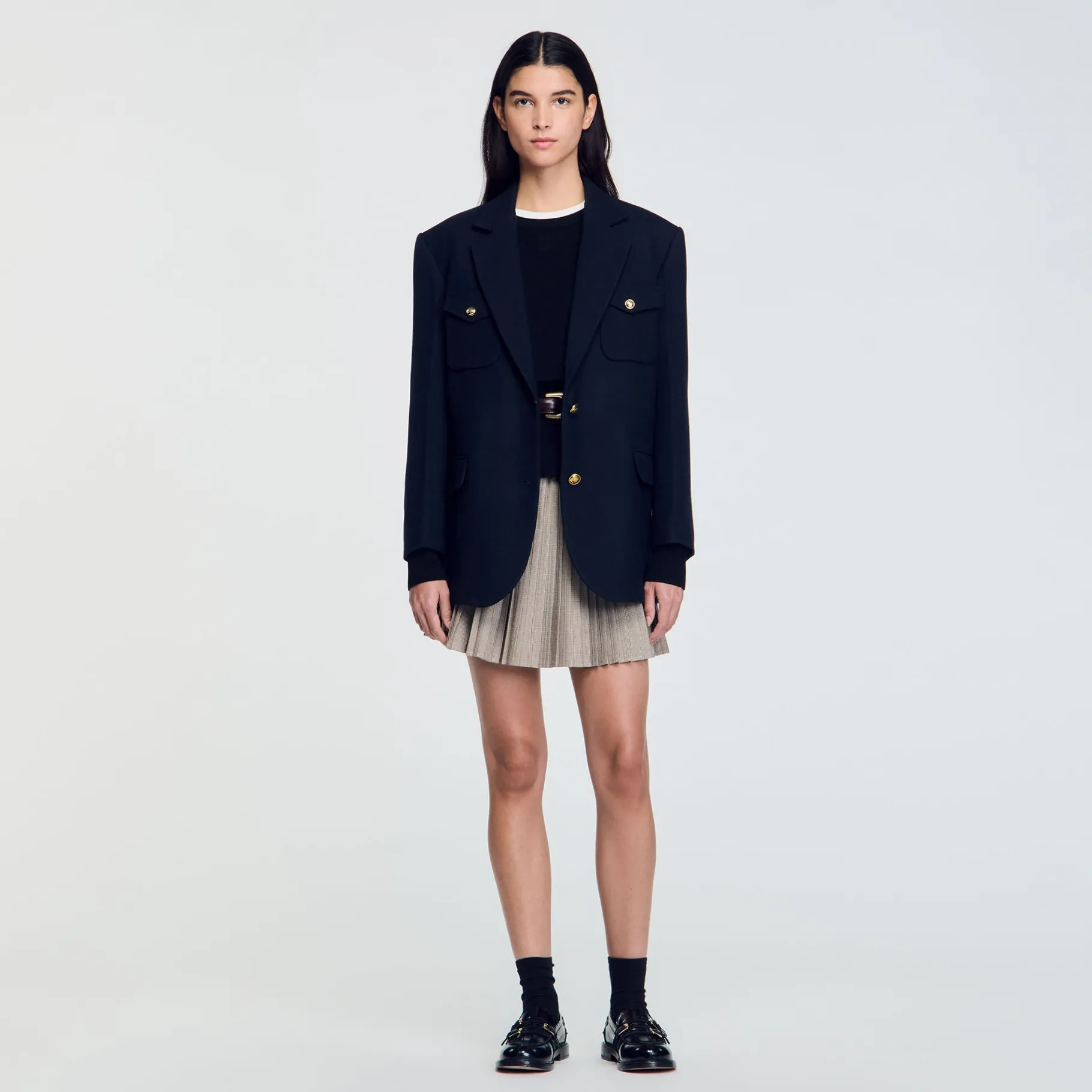 Outlet SANDRO Veste De Costume Oversize Marine