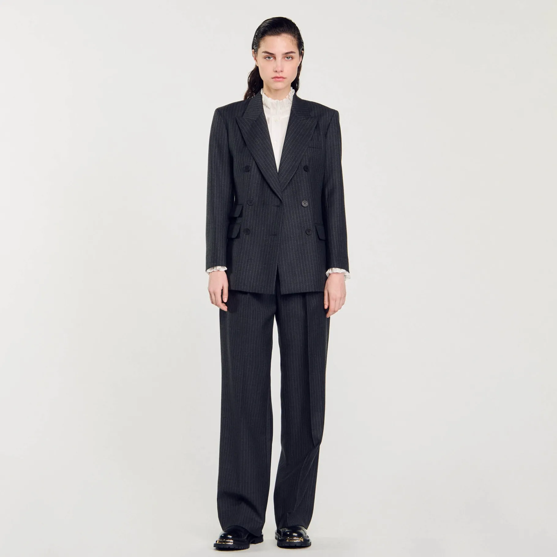 Best Sale SANDRO Veste De Costume Rayures Gris