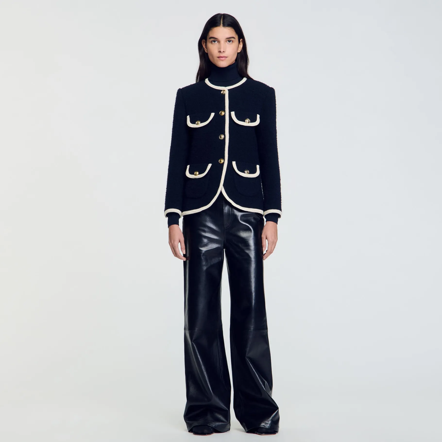 Flash Sale SANDRO Veste Longue En Tweed Marine