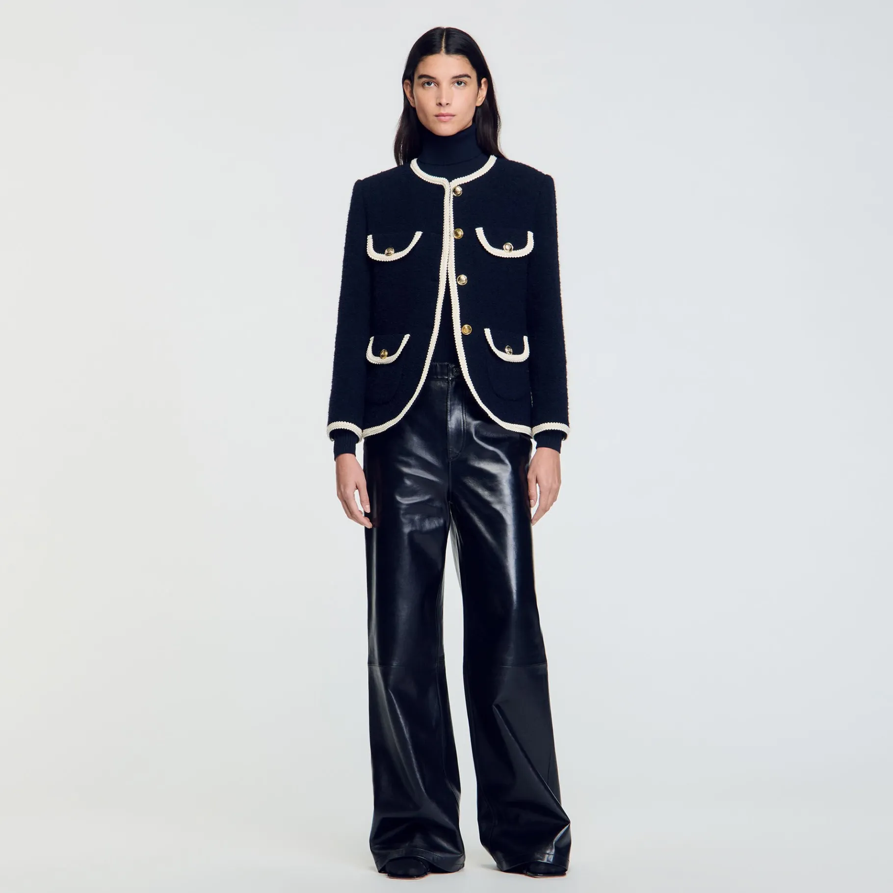 Flash Sale SANDRO Veste Longue En Tweed Marine