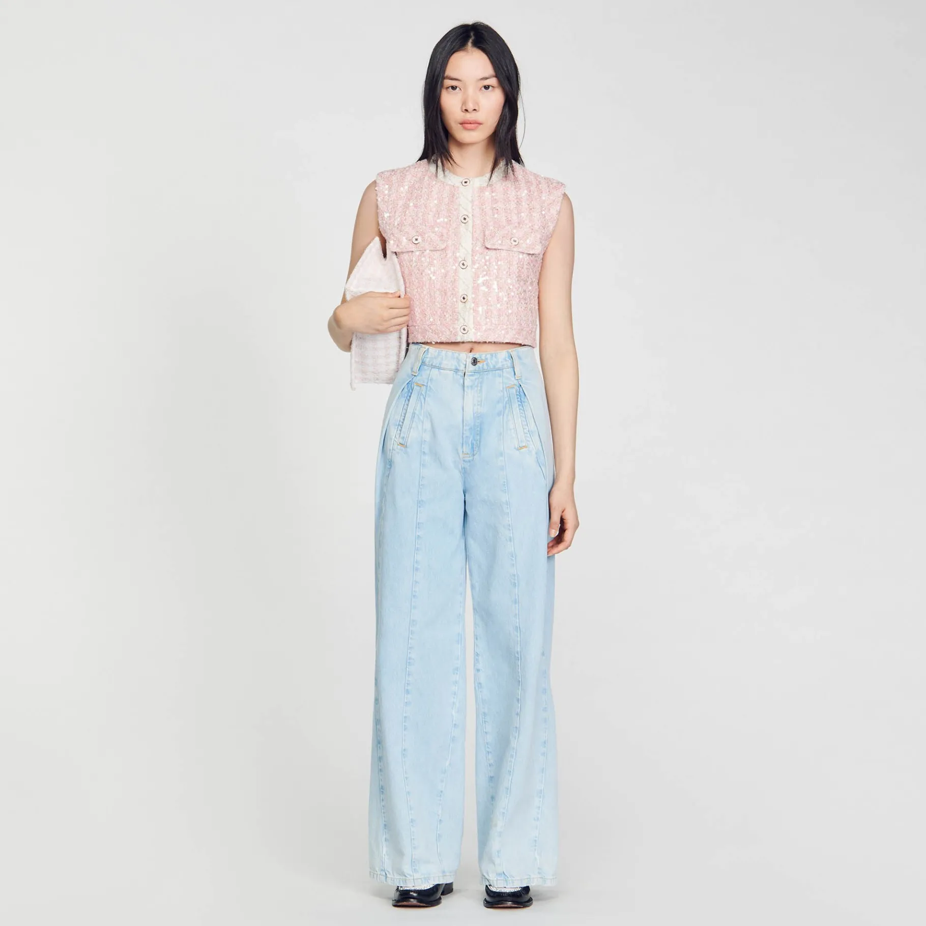Cheap SANDRO Veste Sans Manches En Tweed Rose