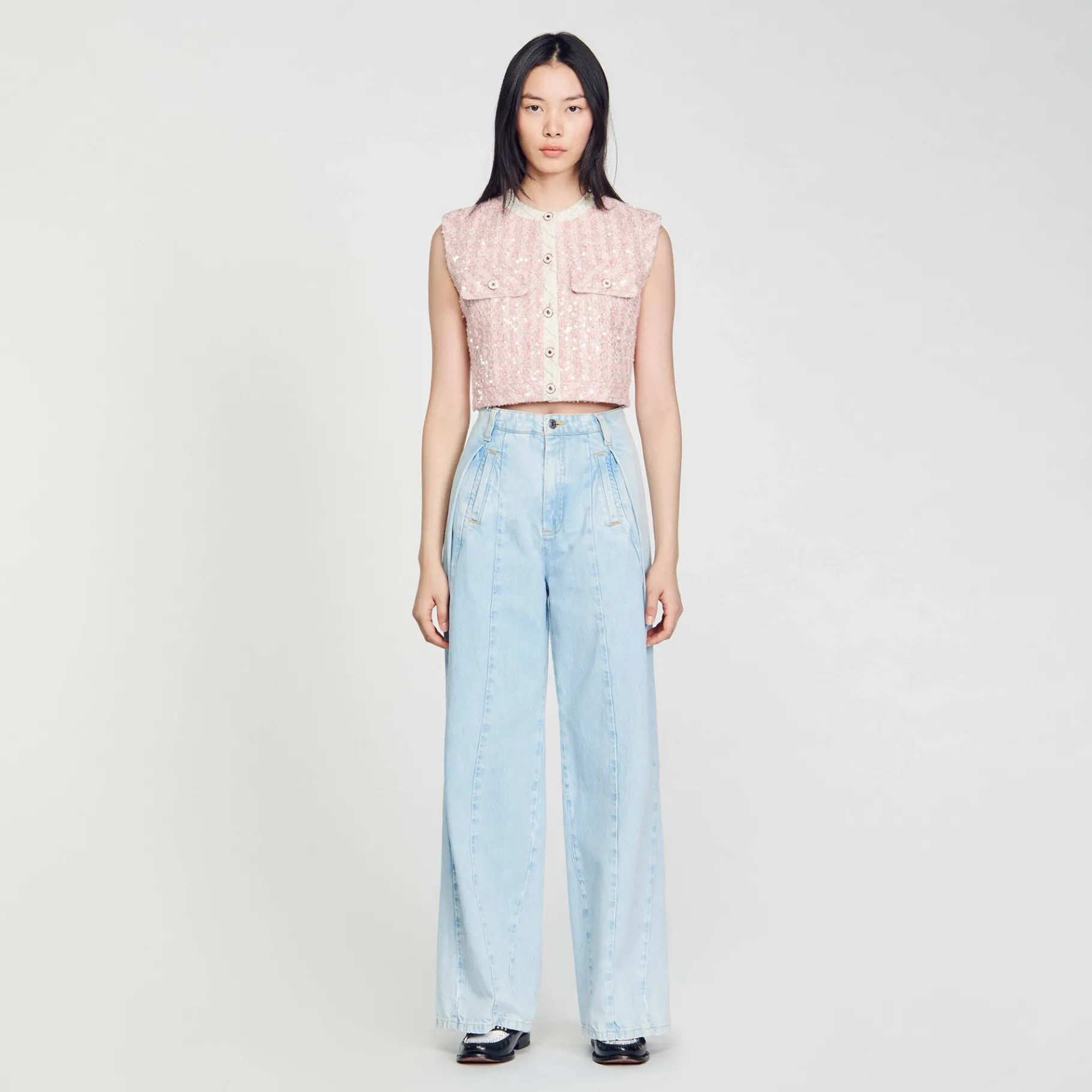 Cheap SANDRO Veste Sans Manches En Tweed Rose