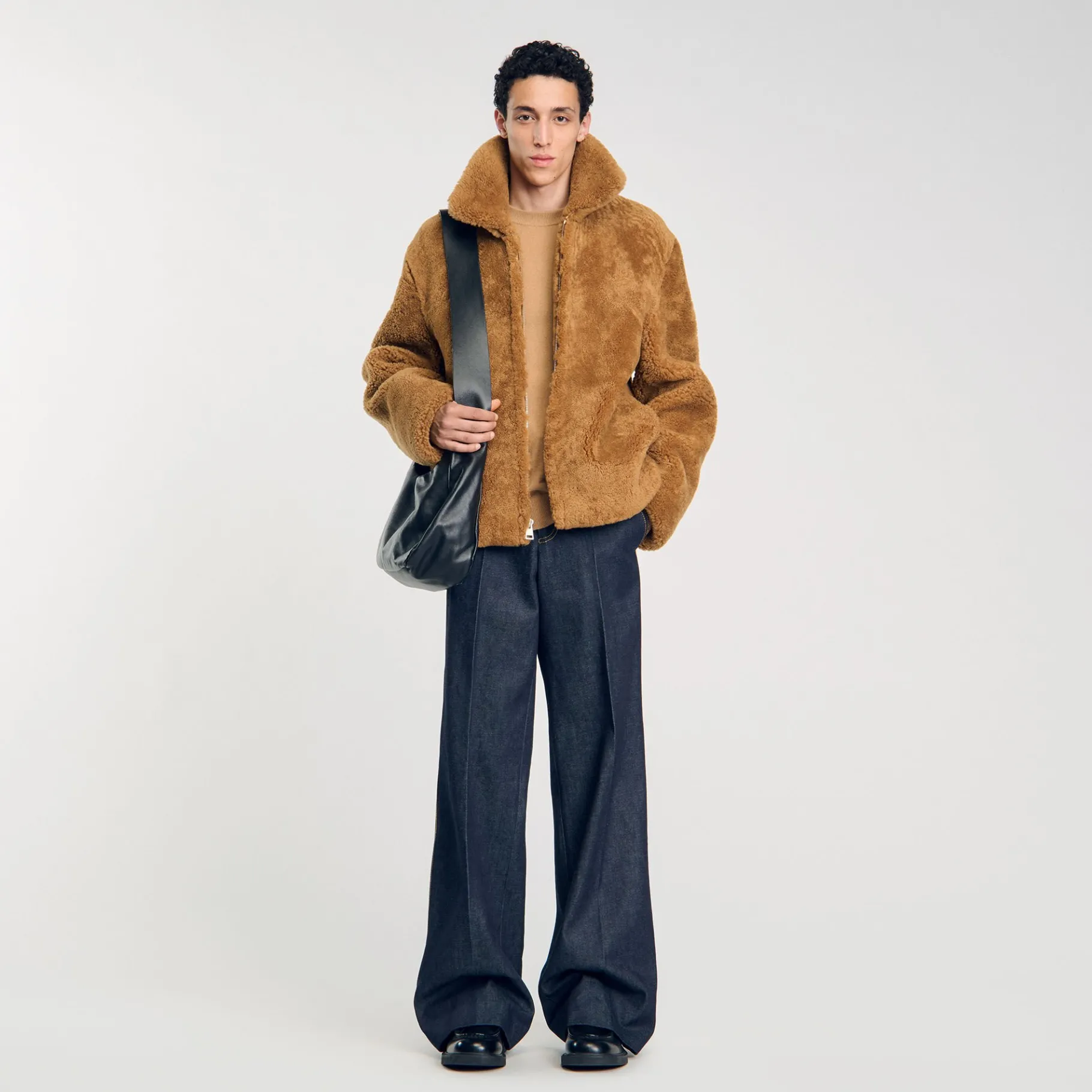 Cheap SANDRO Veste Shearling Camel