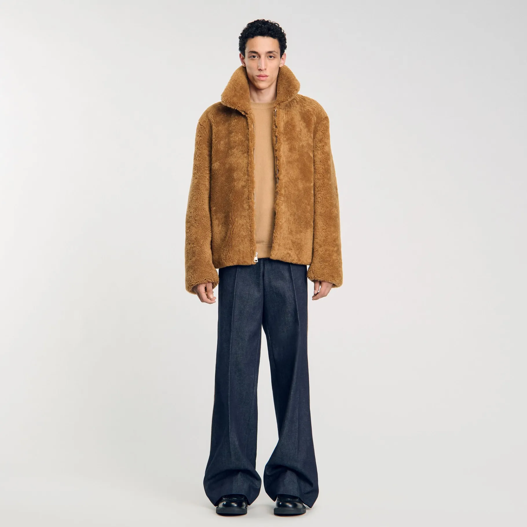 Cheap SANDRO Veste Shearling Camel